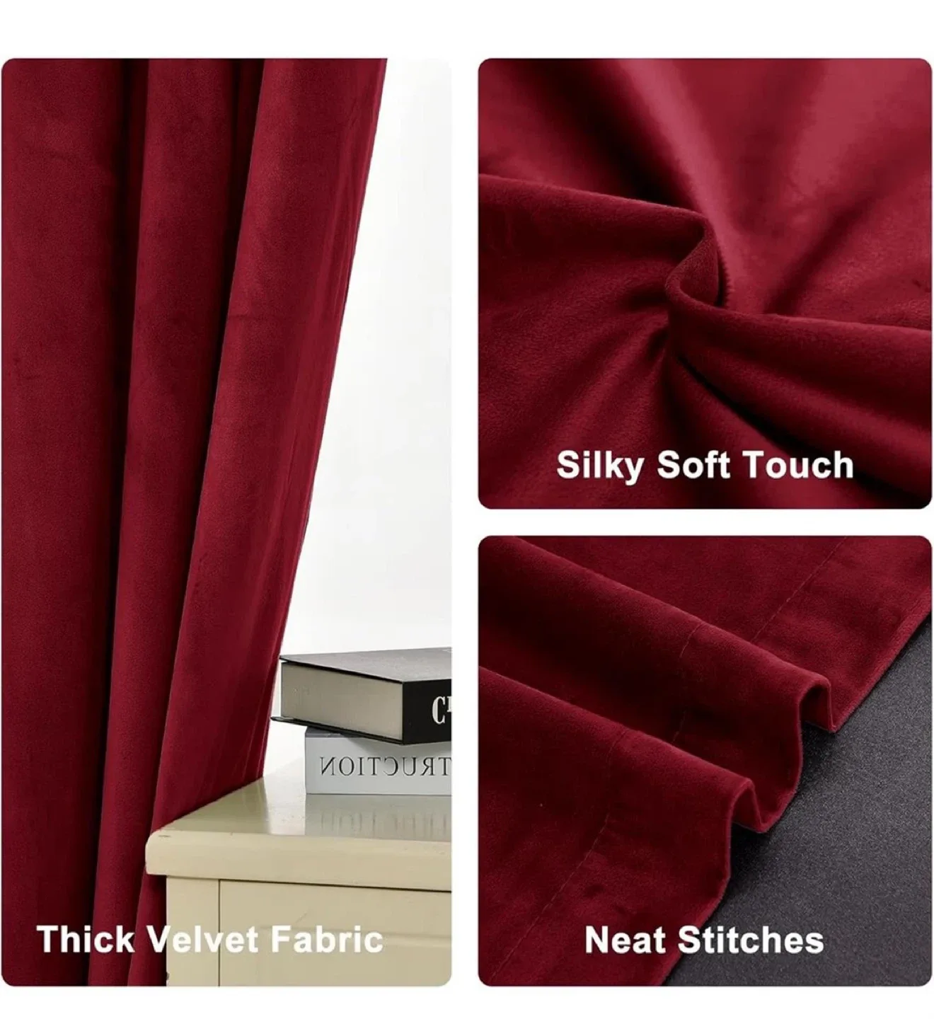 Burgundy Velvet Room Darkening Curtains image indicator(3)