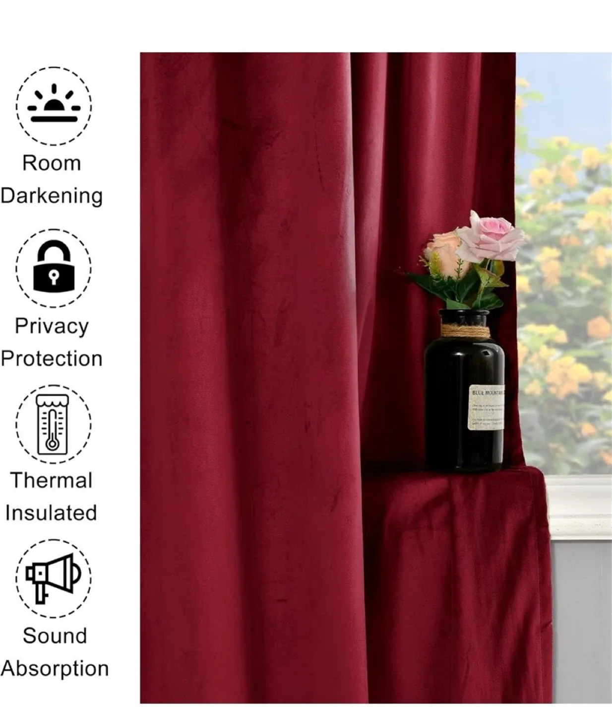 Burgundy Velvet Room Darkening Curtains image indicator(2)