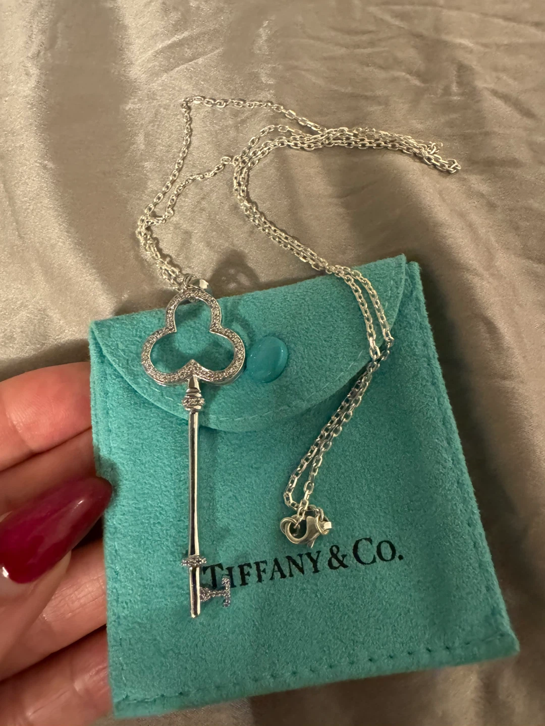 Tiffany & Co. Clover Key Pendant 925 Silver with Chain