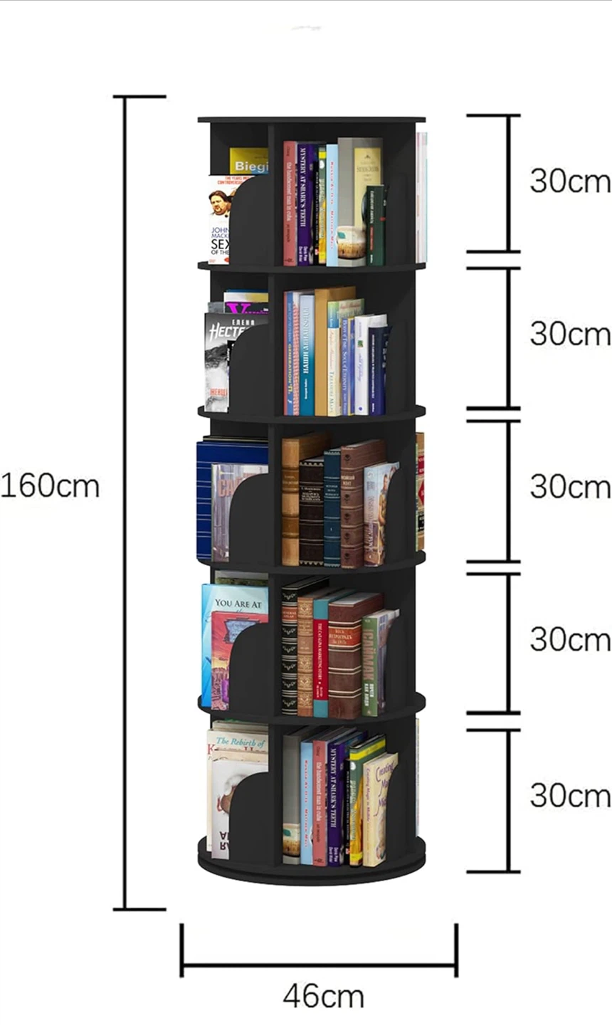 Rotating Bookshelf - 5 Tier, Black - photo 2