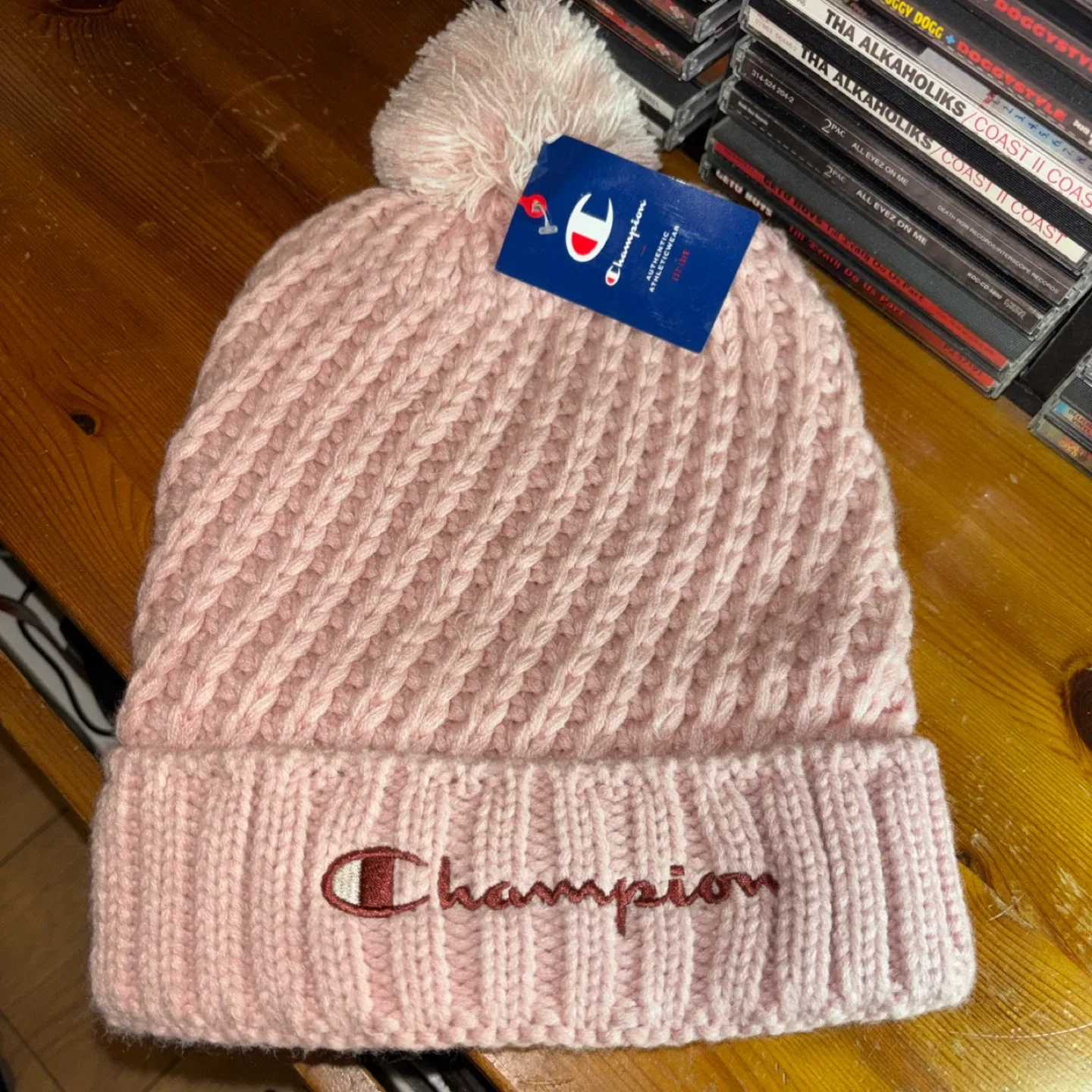 Champion Pink Knit Pom Beanie - NEW