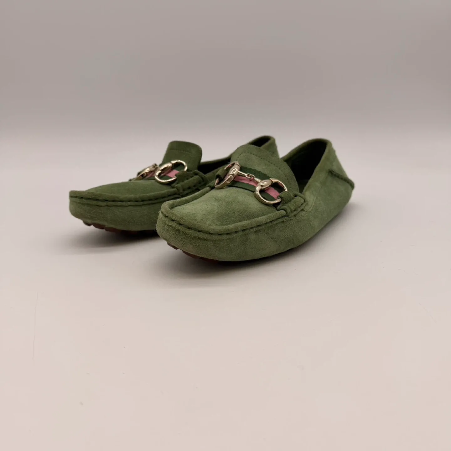 Gucci Green Suede Horsebit Loafers - Size 7