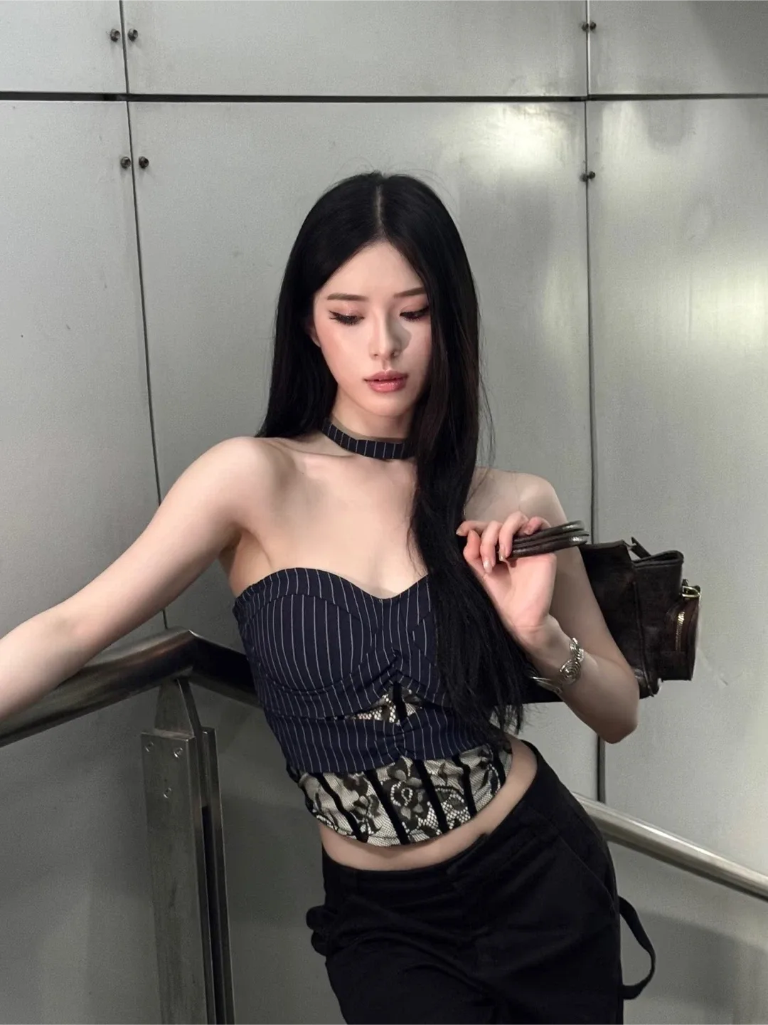 Navy Blue Striped Top