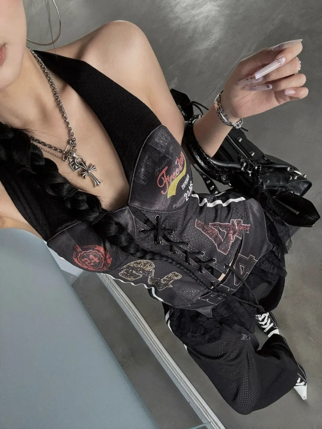 Vintage Black Graphic Print Top