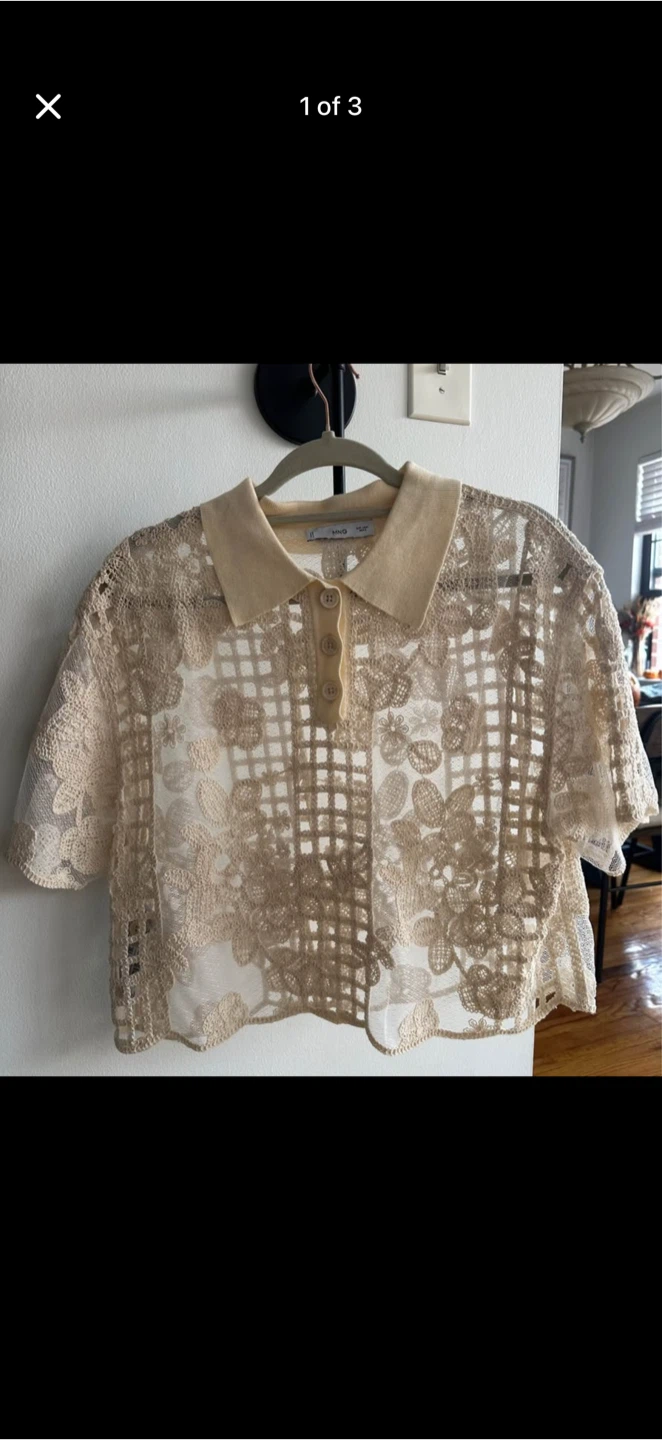MNG Beige Lace Polo Shirt - Size L - photo 2