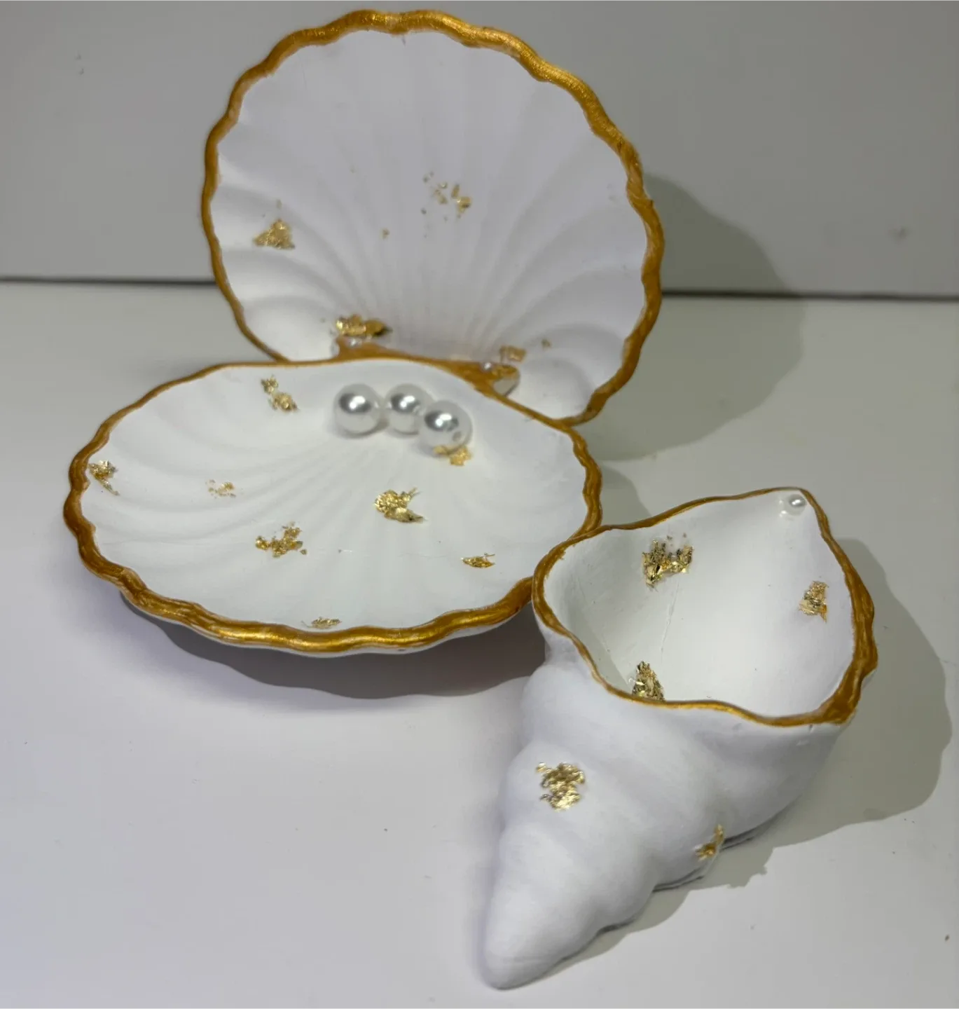 handmade white seashell trinket set |jewelry holder coastal
