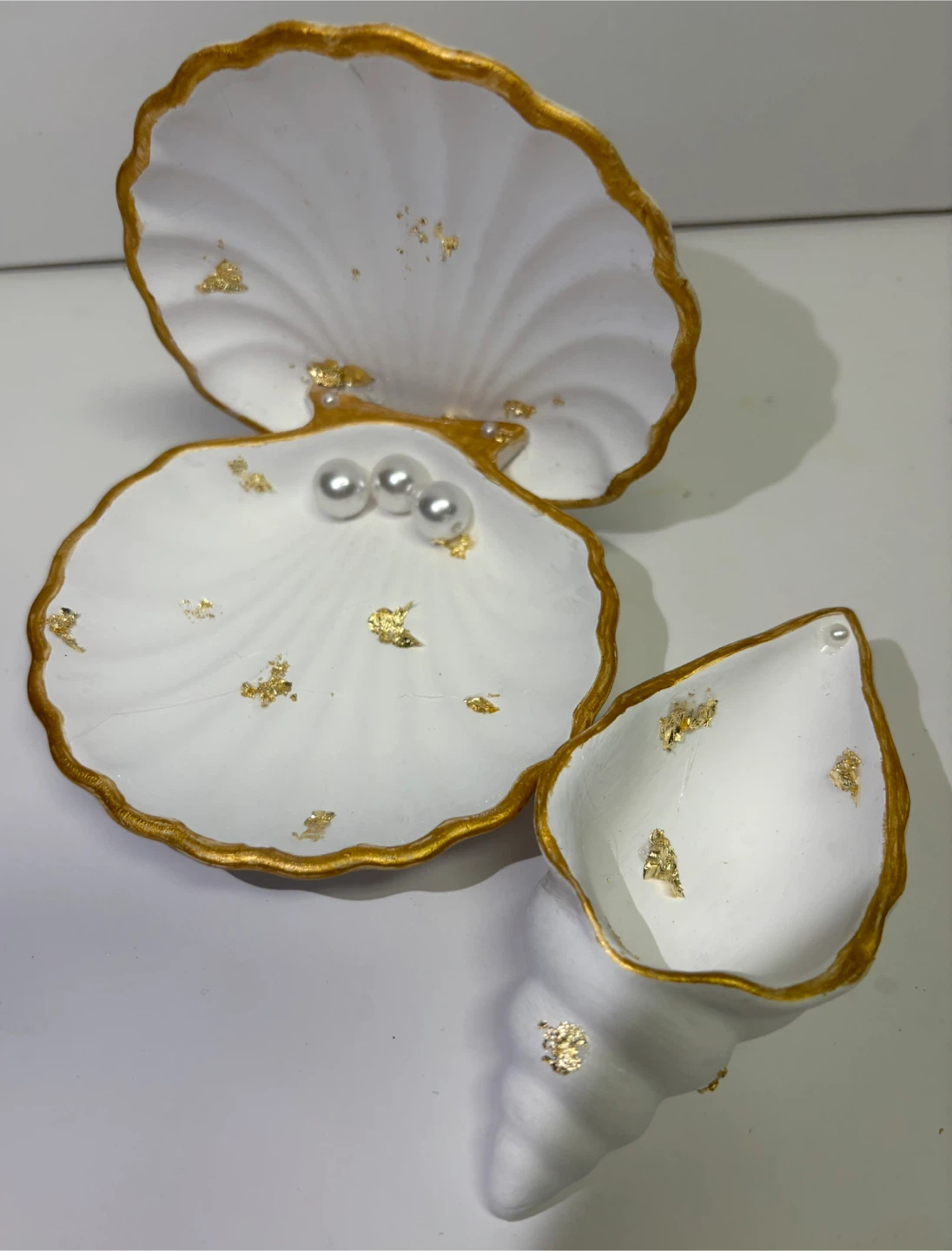 handmade white seashell trinket set |jewelry holder coastal - photo 2