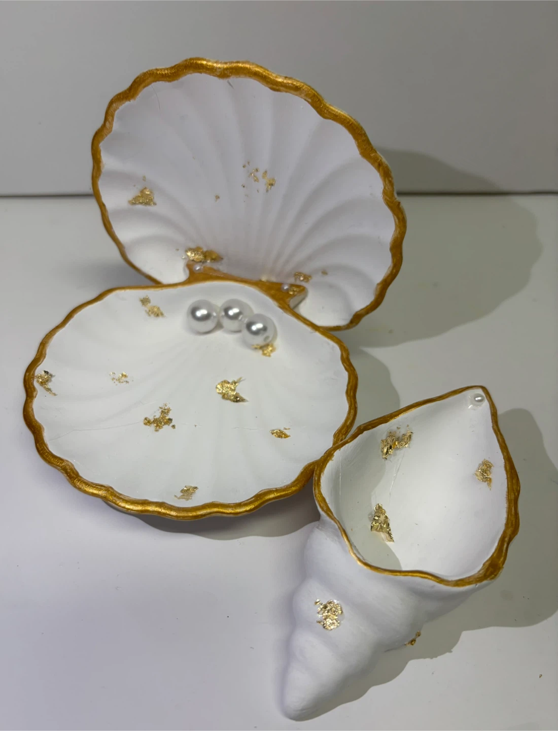 handmade white seashell trinket set |jewelry holder coastal - photo 3
