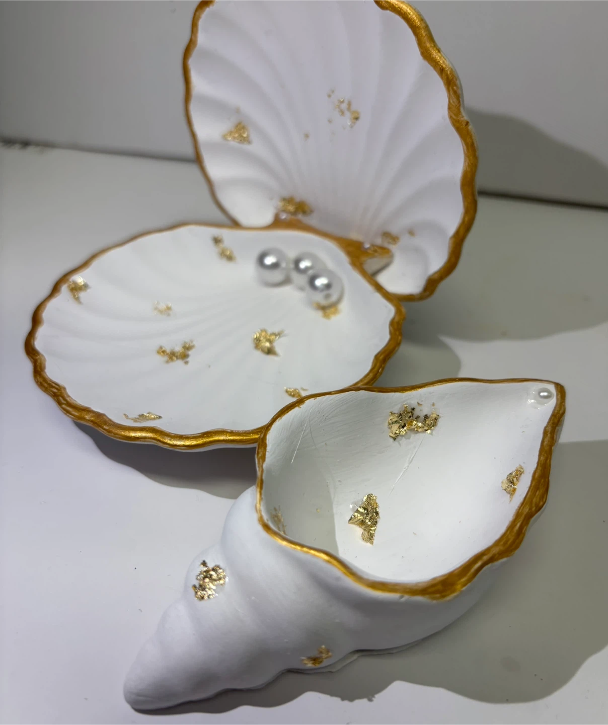 handmade white seashell trinket set |jewelry holder coastal - photo 4