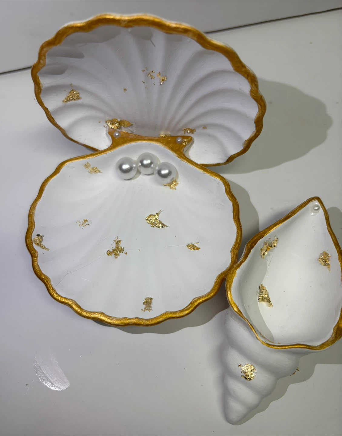 handmade white seashell trinket set |jewelry holder coastal - photo 5