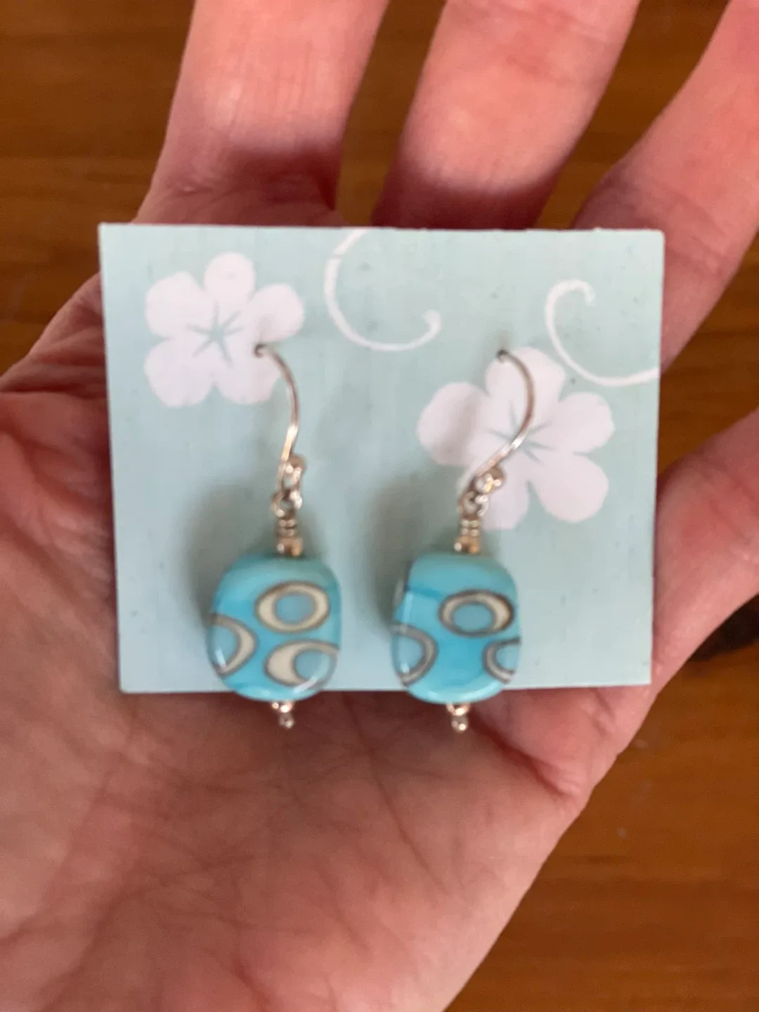 Handmade Blue glass Bead Dangle Earrings