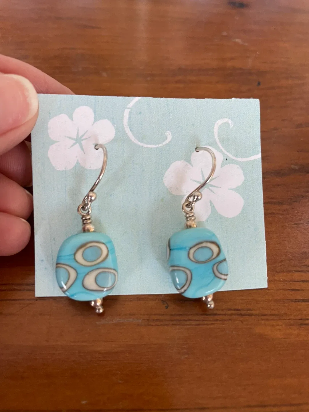 Handmade Blue glass Bead Dangle Earrings image indicator(2)