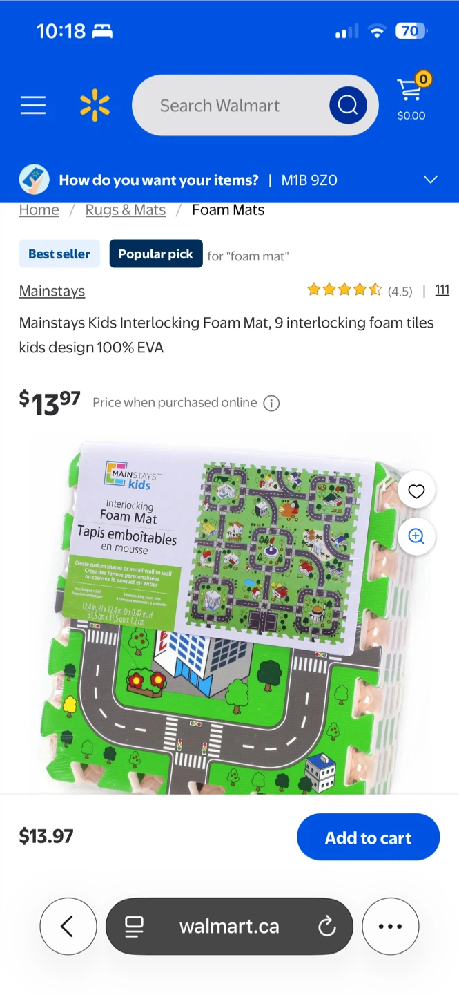Mainstays Kids Interlocking Foam Mat, 9 tiles - photo 2