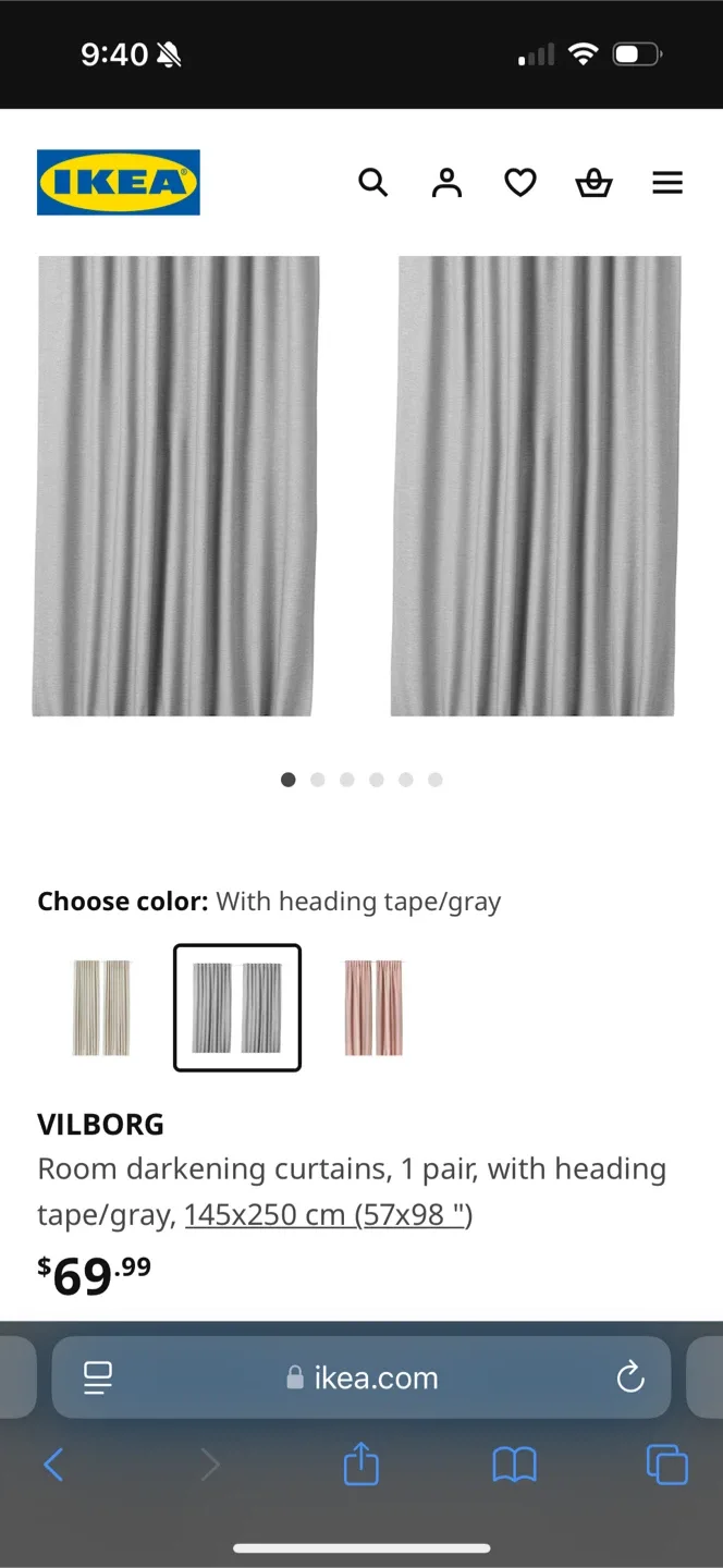 IKEA Vilborg Room Darkening Curtains - Grey
