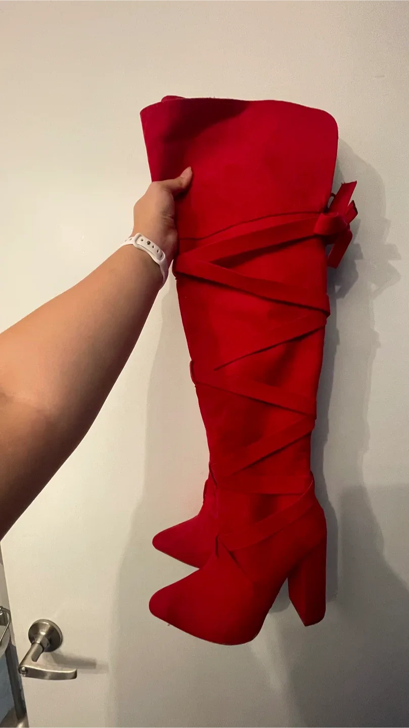 Red Thigh High Heel Boots - never been worn