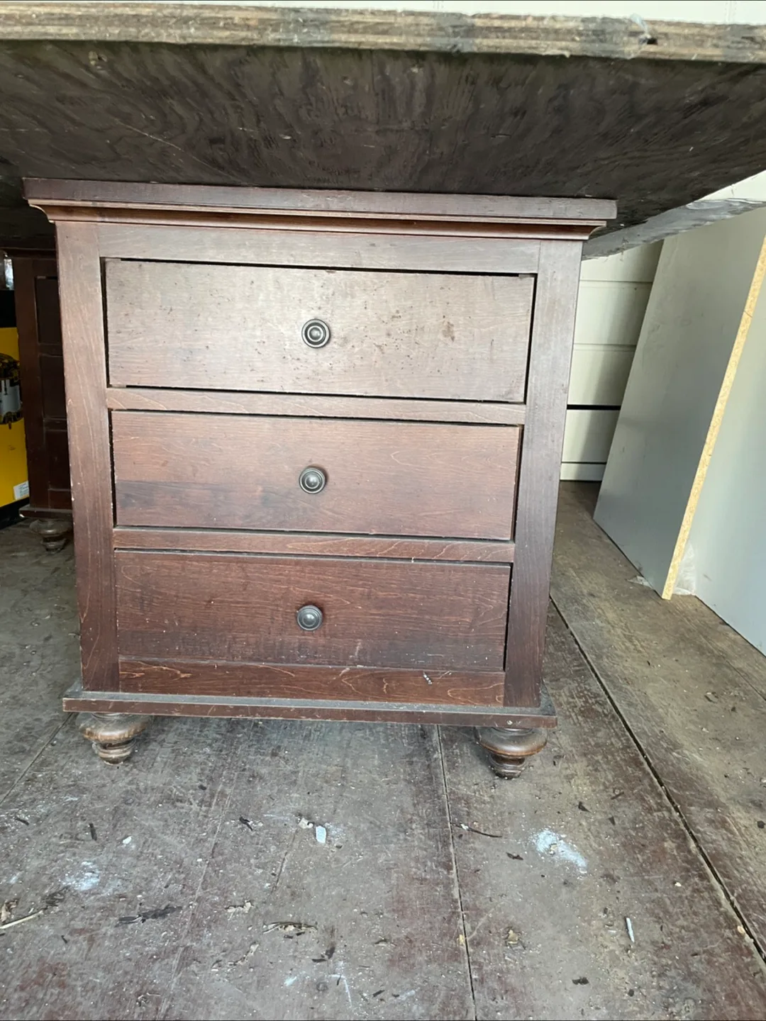 Brown Wood 3-Drawer Side Table