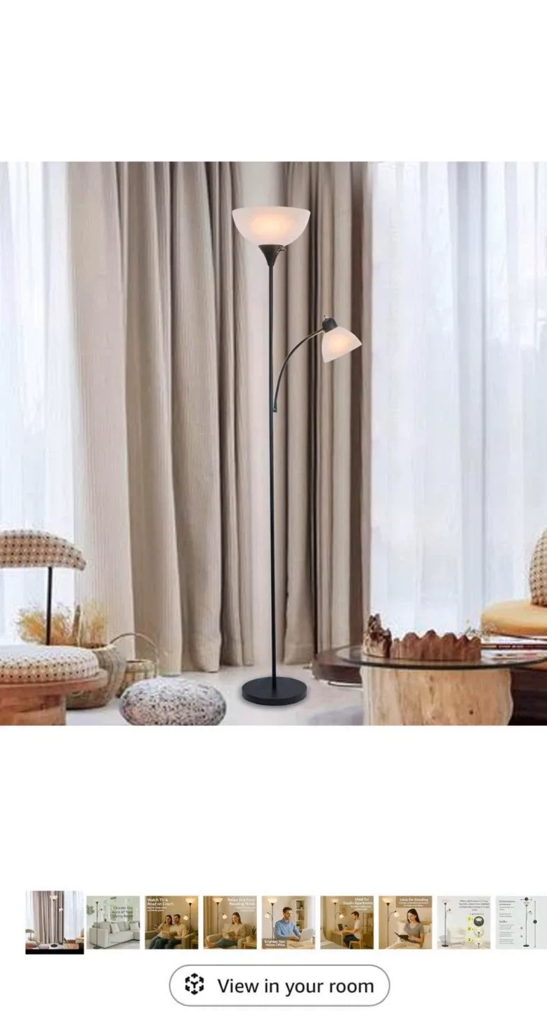 Black Floor Lamp with Reading Light and robotic cleaner image indicator(5)