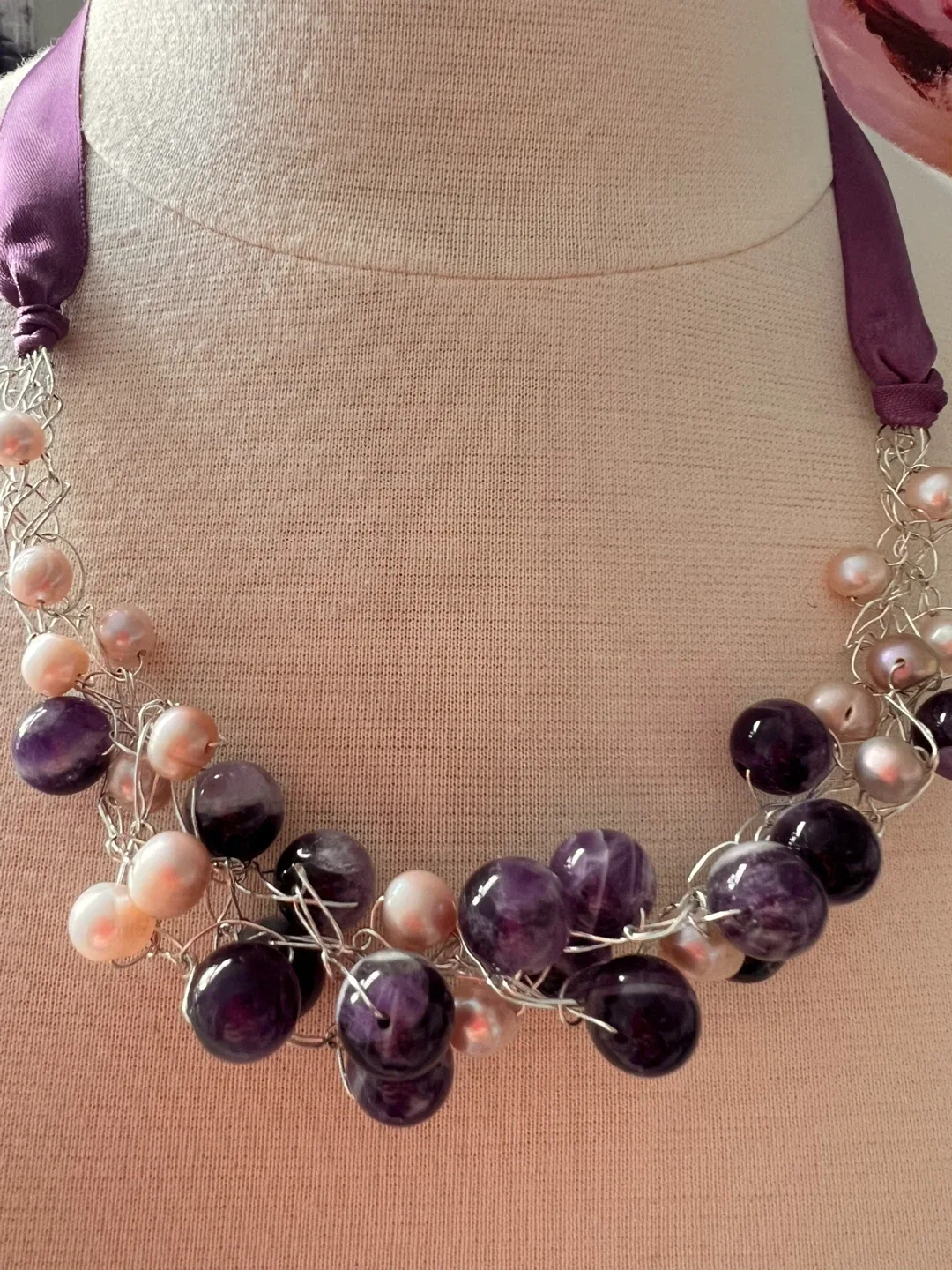 Handmade Amethyst & Pearl Necklace image indicator(2)