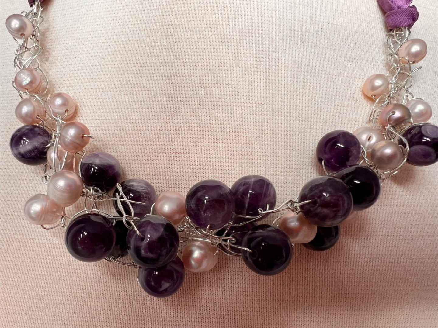Handmade Amethyst & Pearl Necklace - photo 4