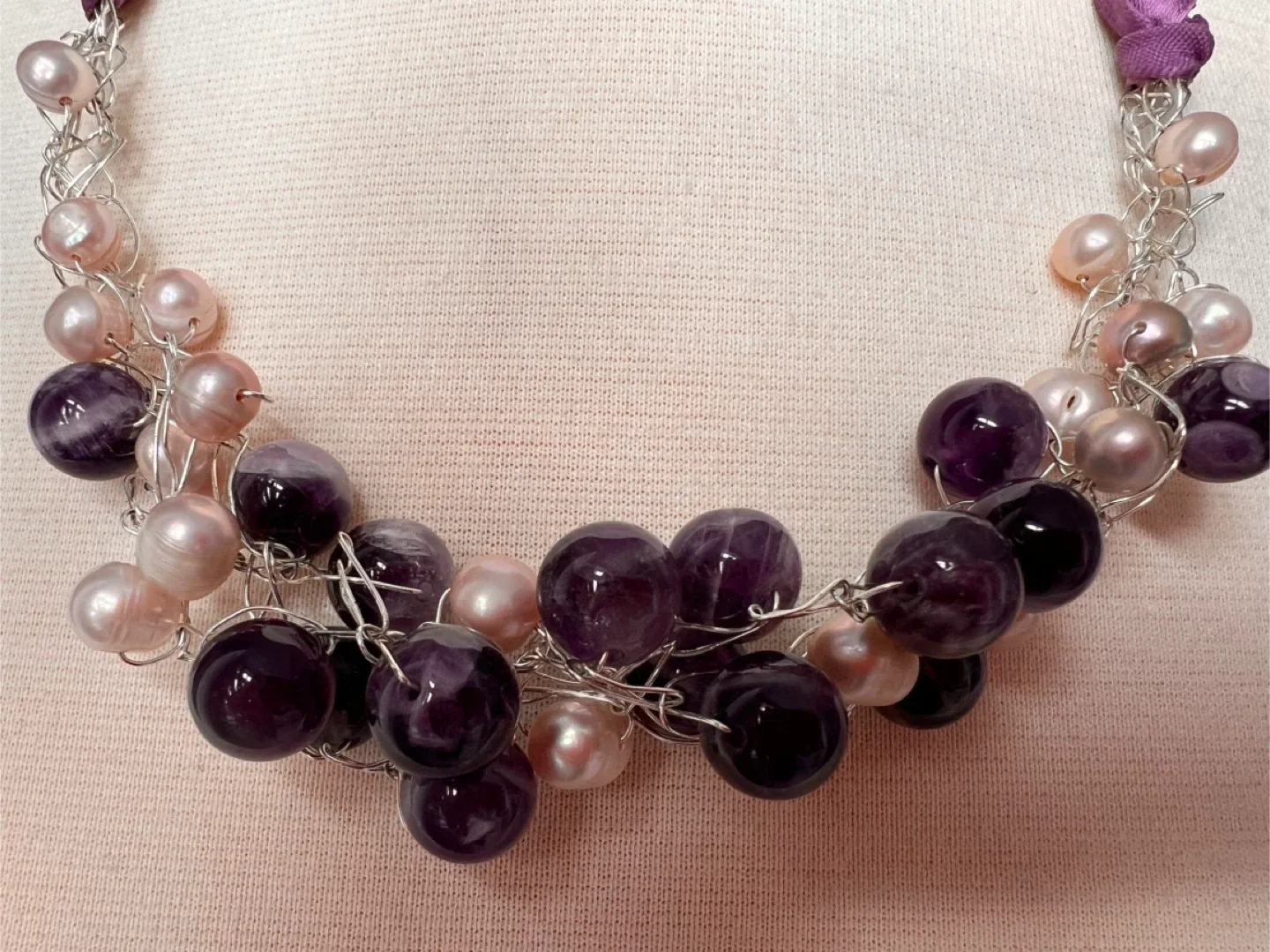Handmade Amethyst & Pearl Necklace image indicator(4)
