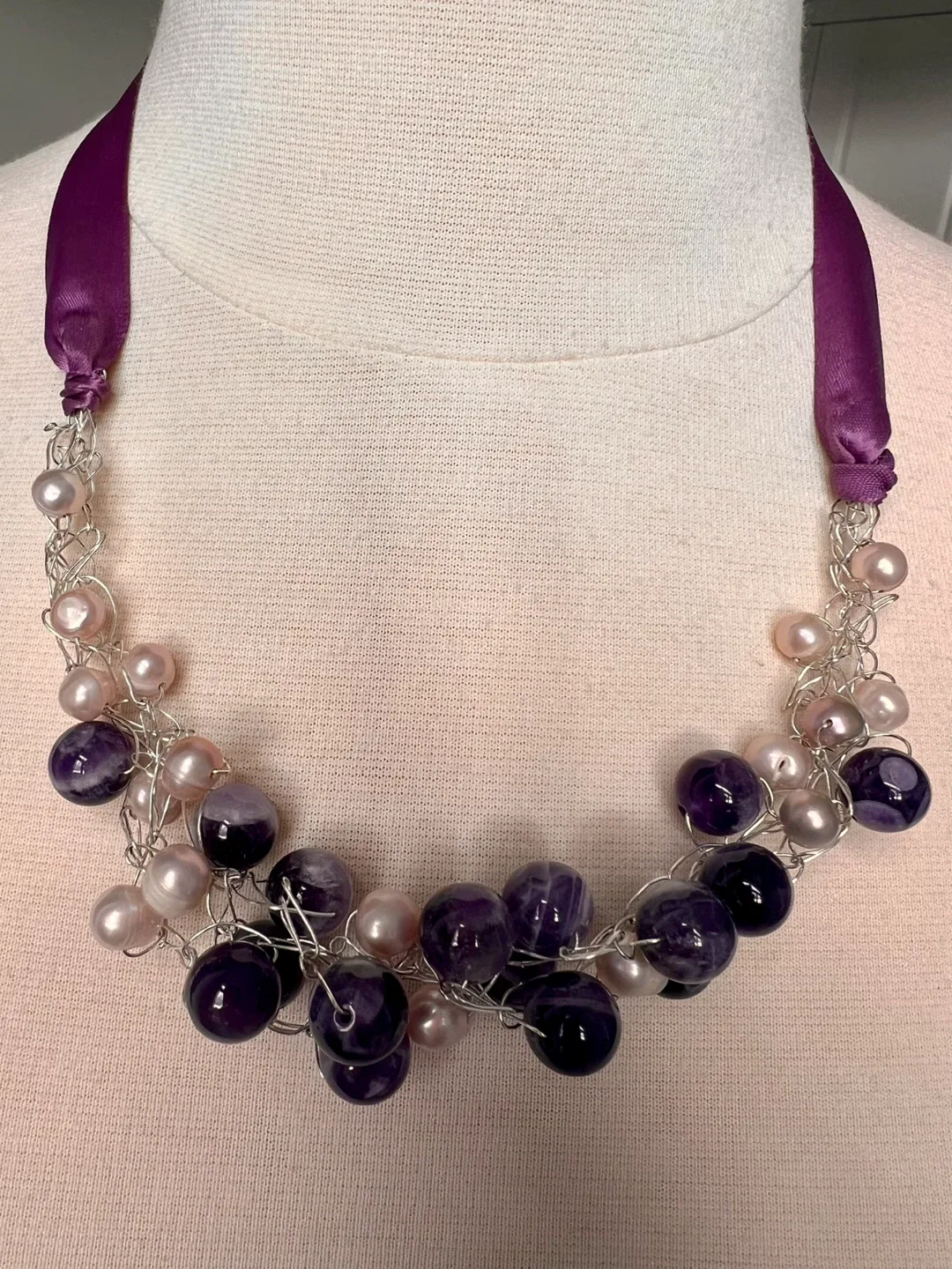 Handmade Amethyst & Pearl Necklace