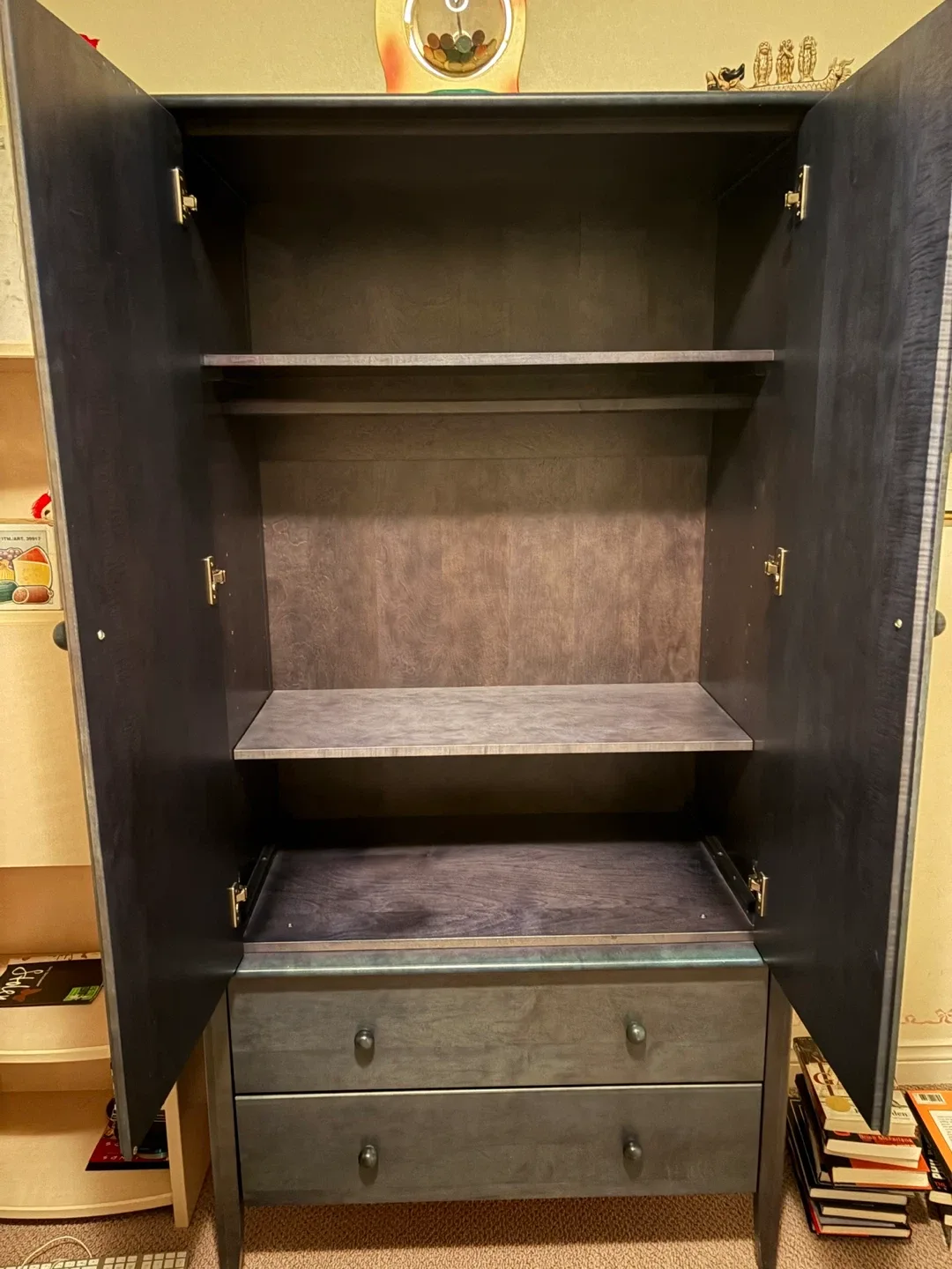 🌿 Solid Wood Armoire + Corner Desk with Shelves image indicator(3)