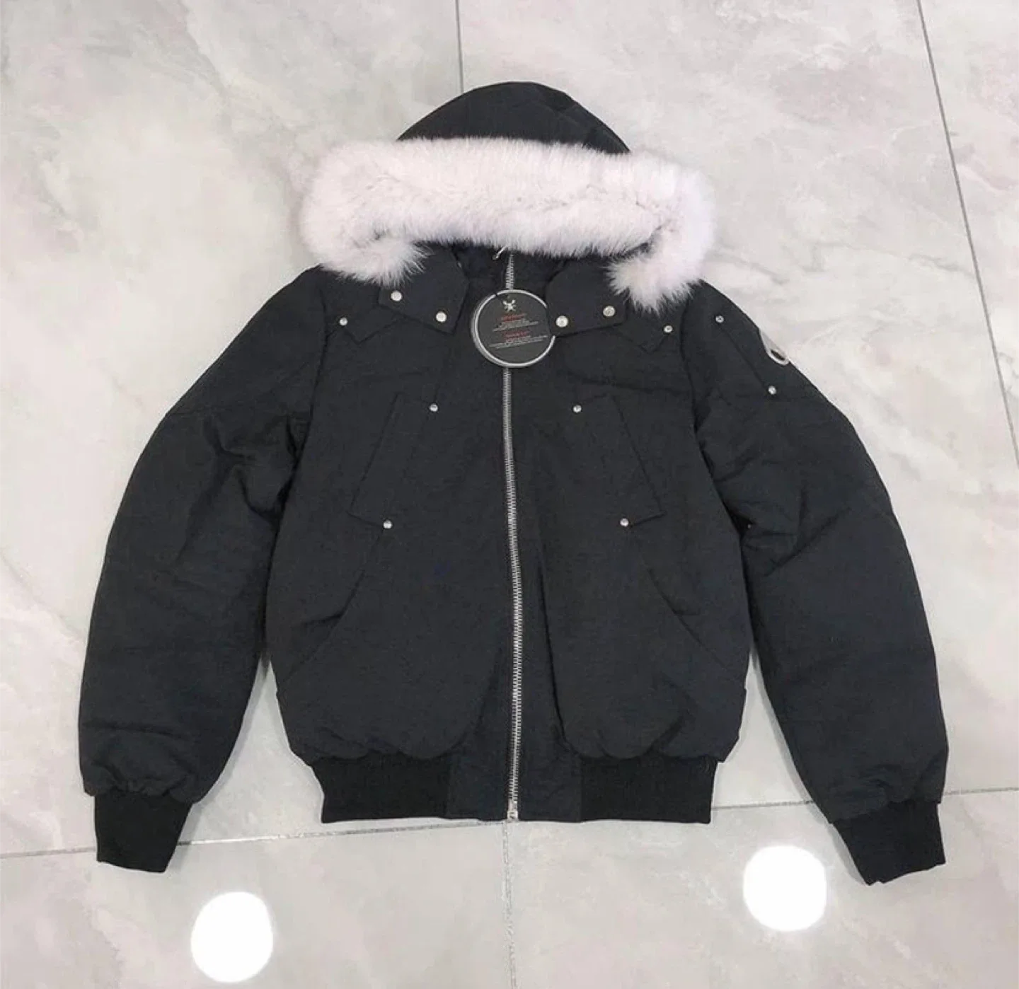 Moose Knuckles Bomber Jacket Black/White Fur - All Sizes