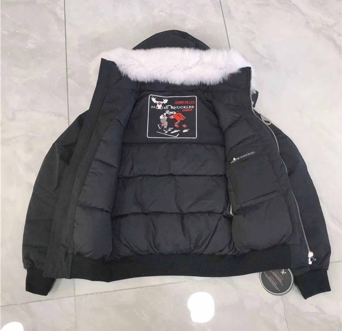 Moose Knuckles Bomber Jacket Black/White Fur - All Sizes image indicator(2)