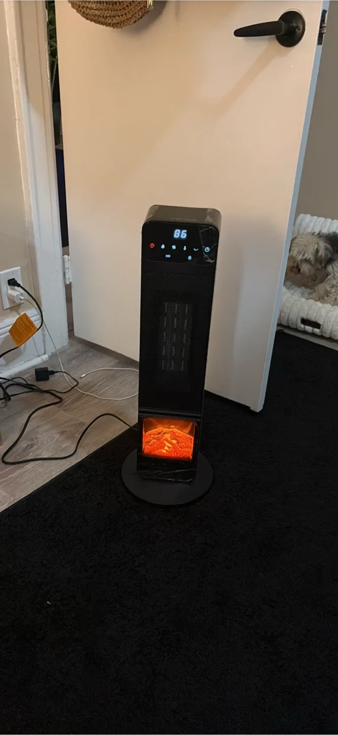 Black Electric Fireplace Tower Heater