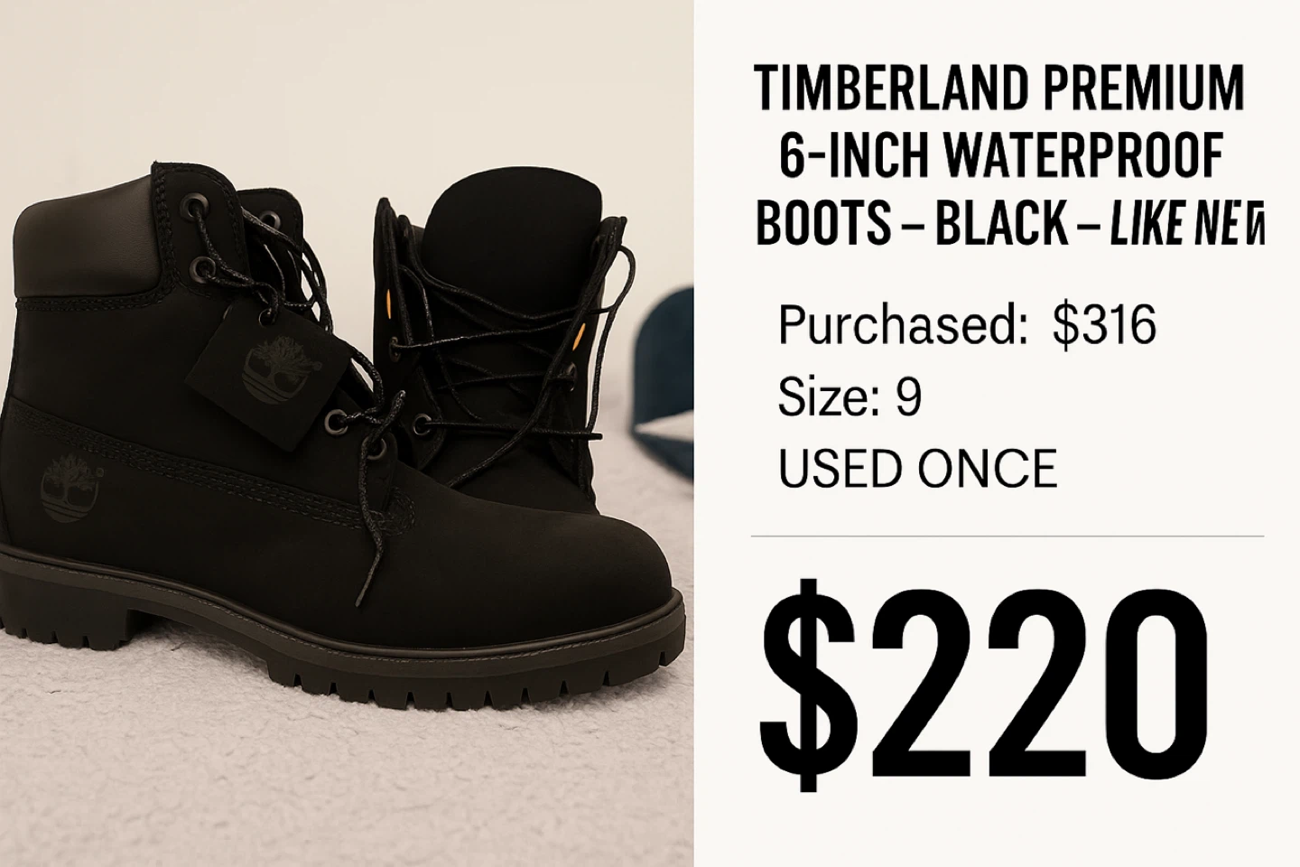 Timberland Premium 6-Inch Waterproof Boots - Black - Size 9