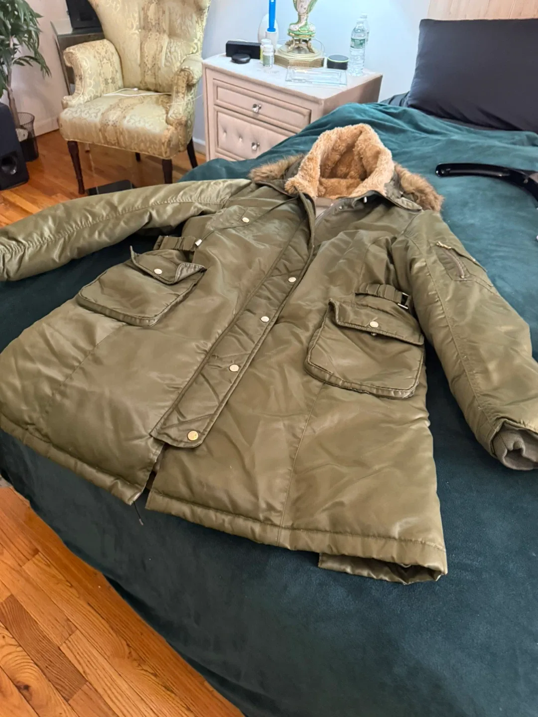 Olive Green Padded Parka Coat