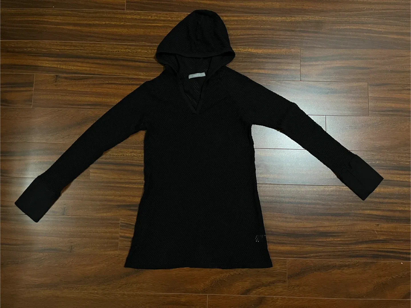 Coin 1804 women’s large mesh hoodie, black long sleeve