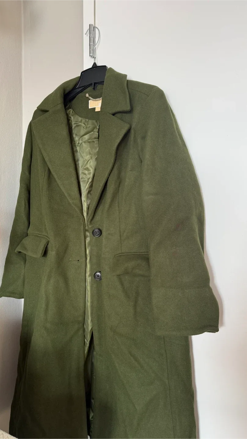 Michael Michael Kors Olive Green Wool Coat - Size L
