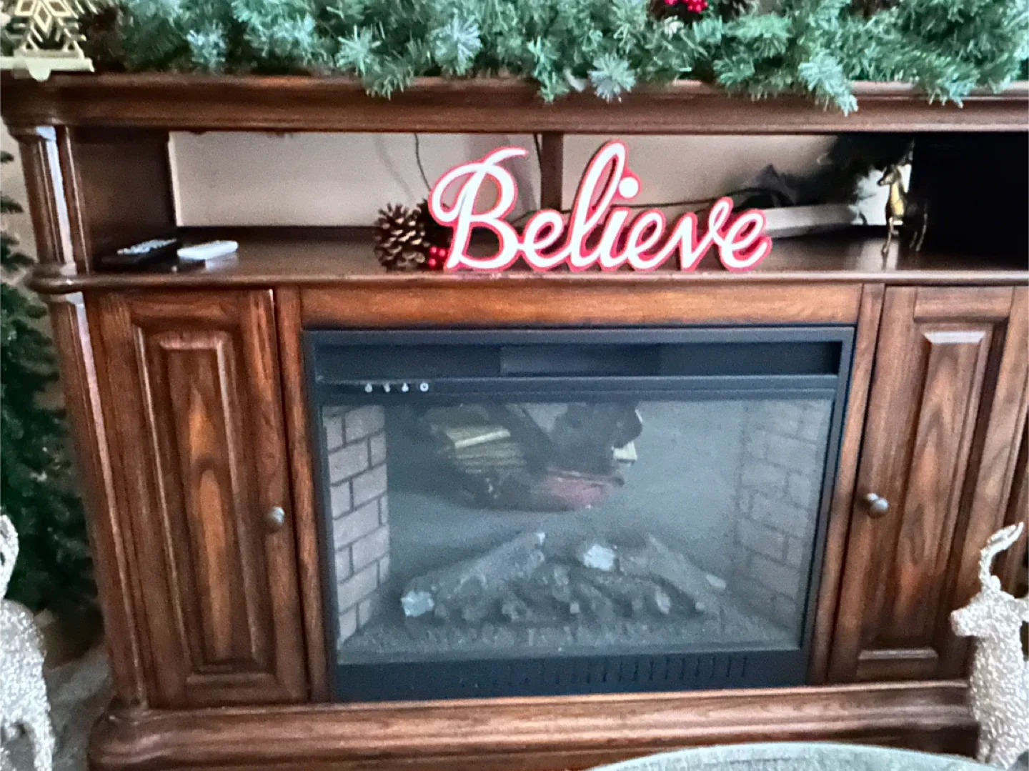 Fireplace TV Stand - Brown Wood