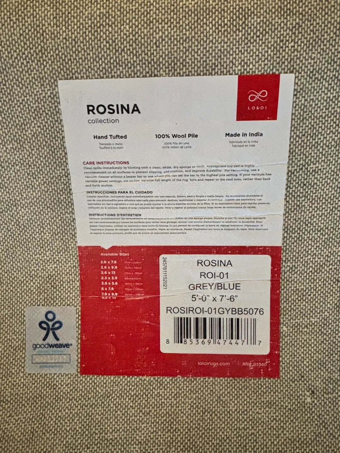 Loloi Rosina Collection Wool Rug - 5'0" x 7'6" Grey/Blue image indicator(2)