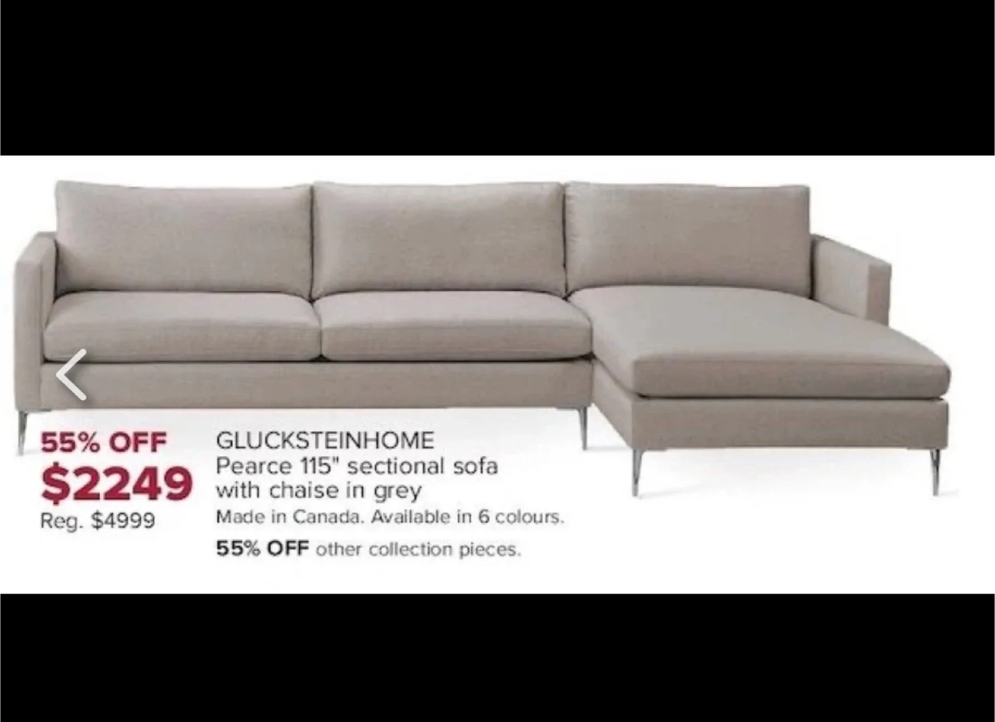 GlucksteinHome Pearce 115" Sectional Sofa