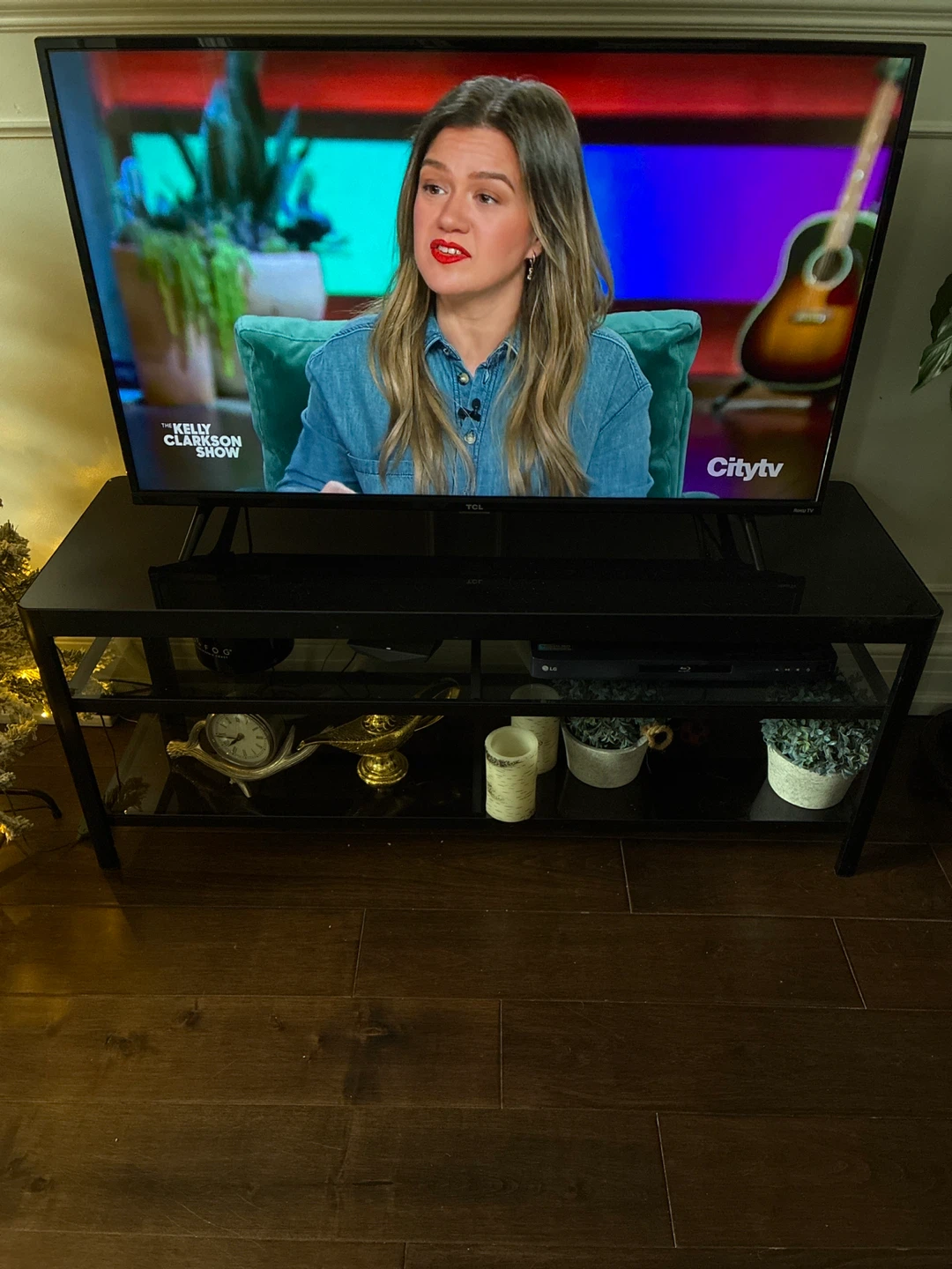 Black TV Stand with Glass Shelves - photo 2