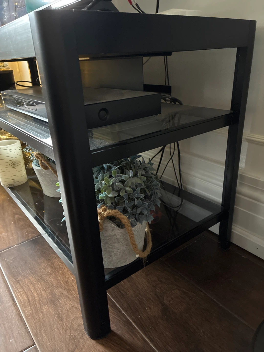 Black TV Stand with Glass Shelves - photo 4