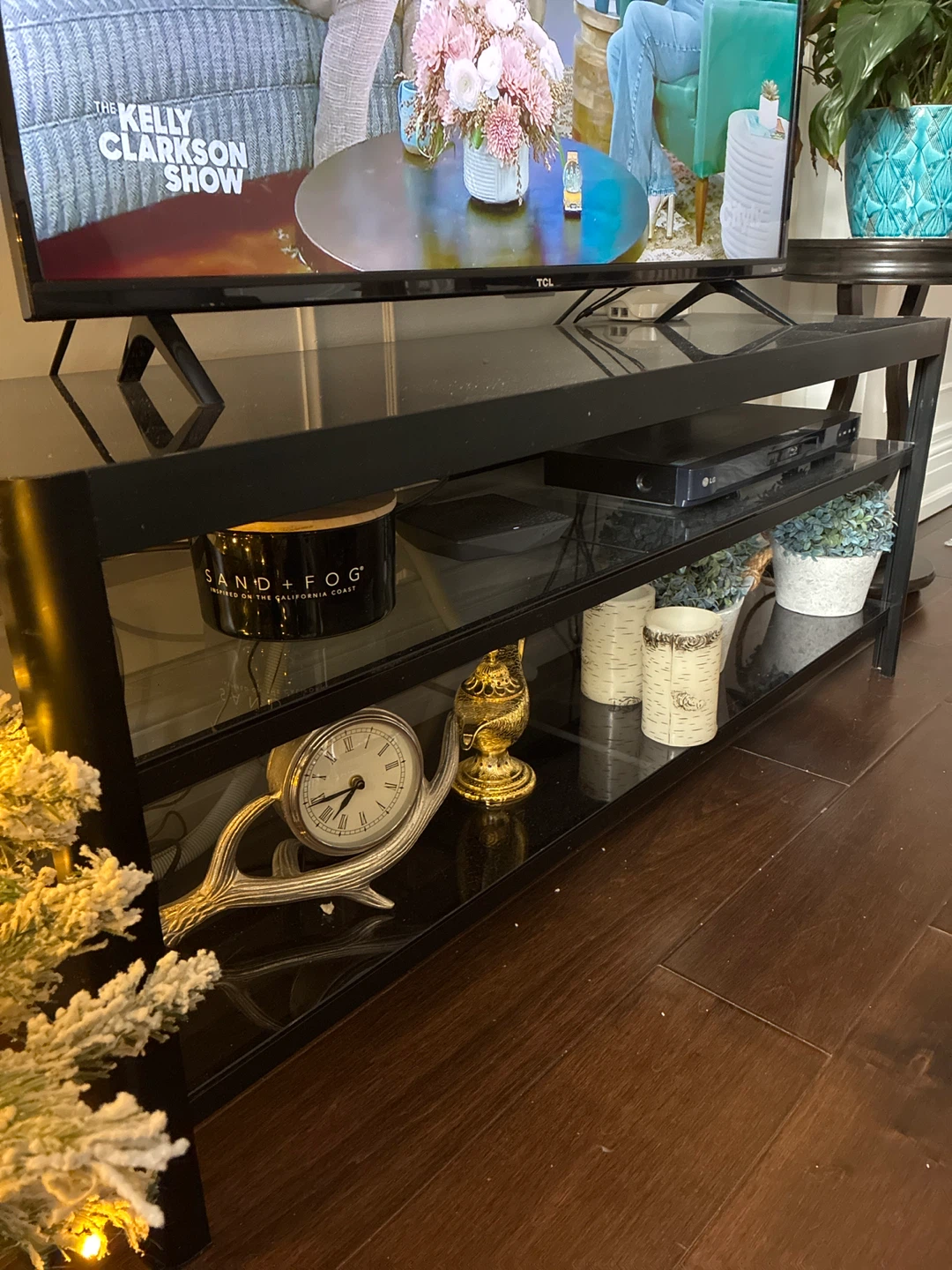 Black TV Stand with Glass Shelves - photo 3