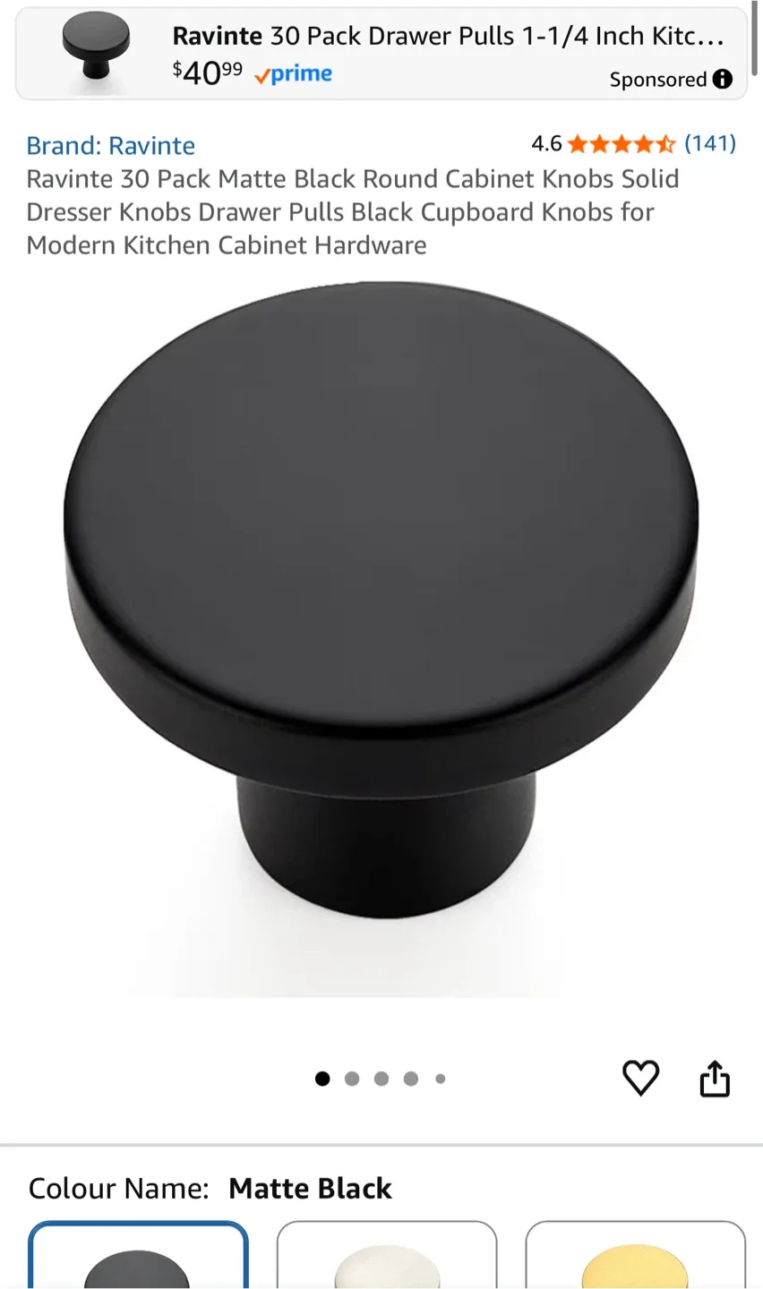 Ravinte 30 Pack Matte Black Drawer Pulls - New