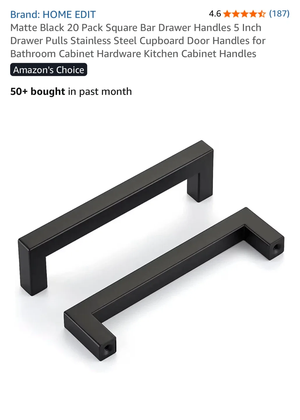 HOME EDIT Matte Black Drawer Handles - 20 Pack