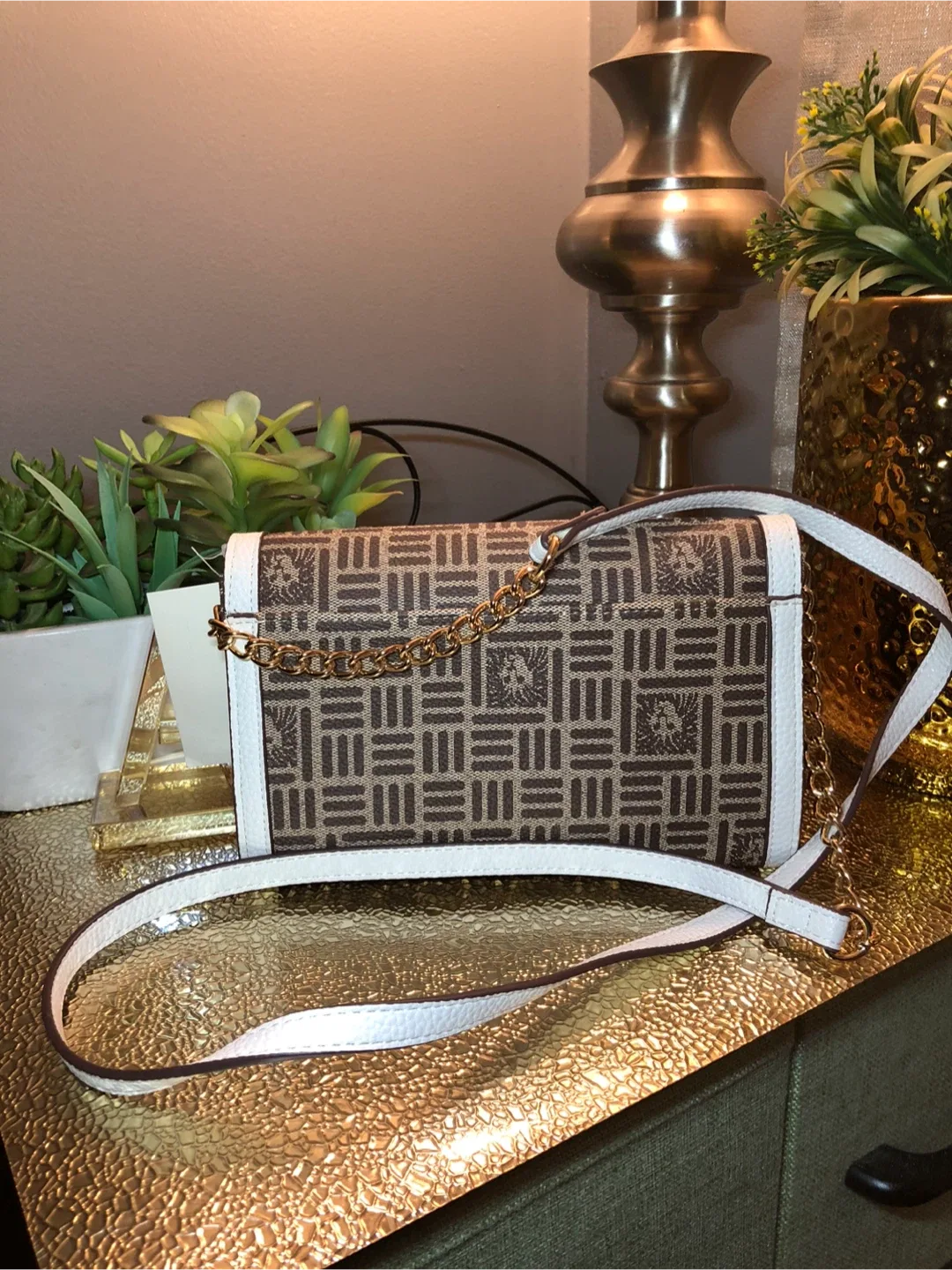 Anne Klein Logo Wallet on a Chain - Brown/White image indicator(3)