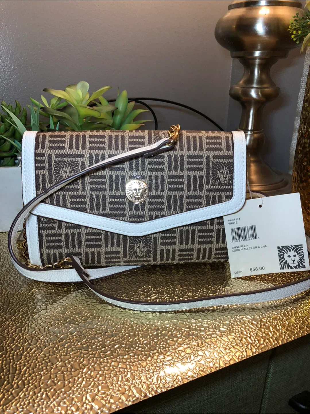 Anne Klein Logo Wallet on a Chain - Brown/White