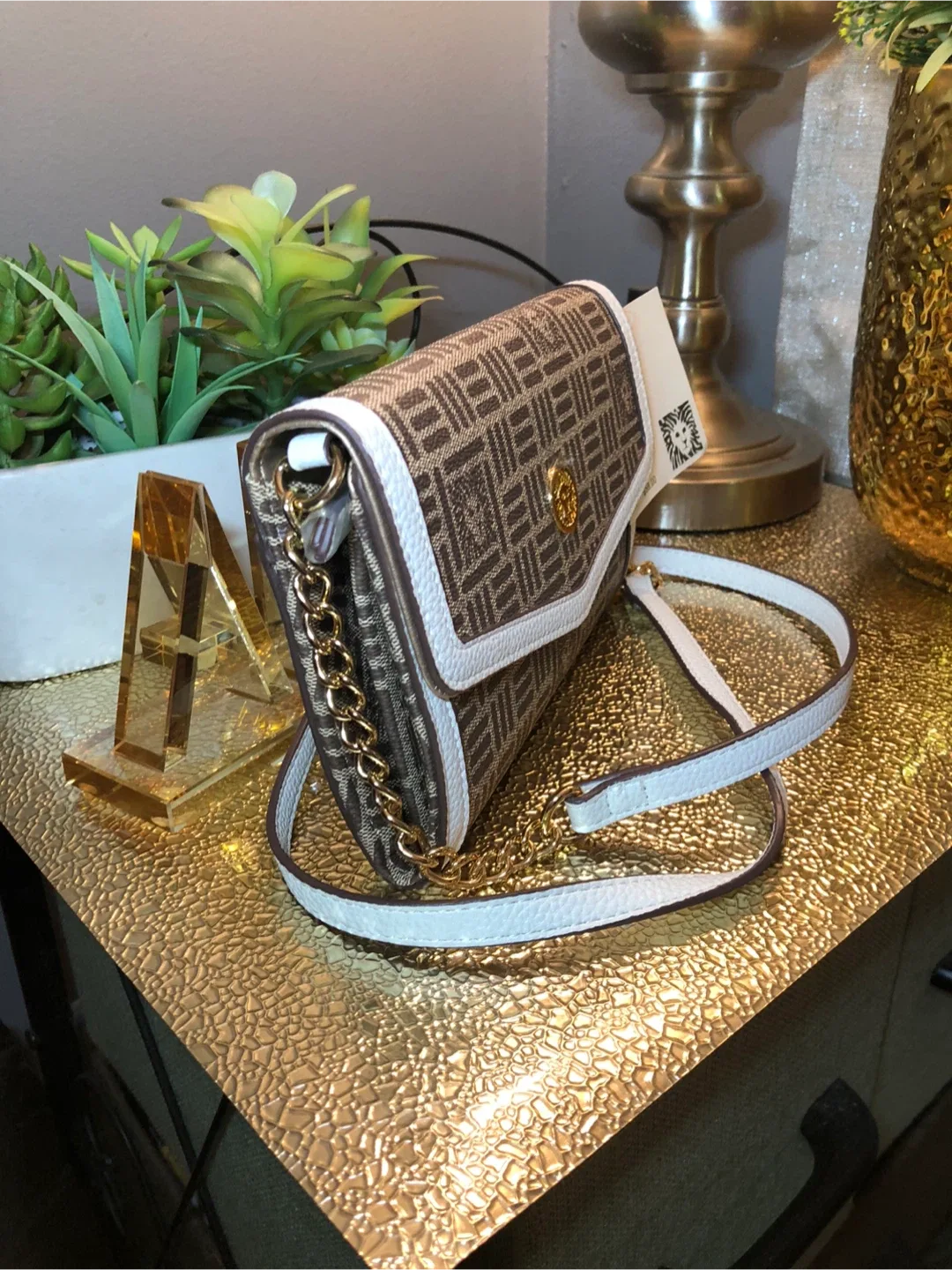 Anne Klein Logo Wallet on a Chain - Brown/White image indicator(4)