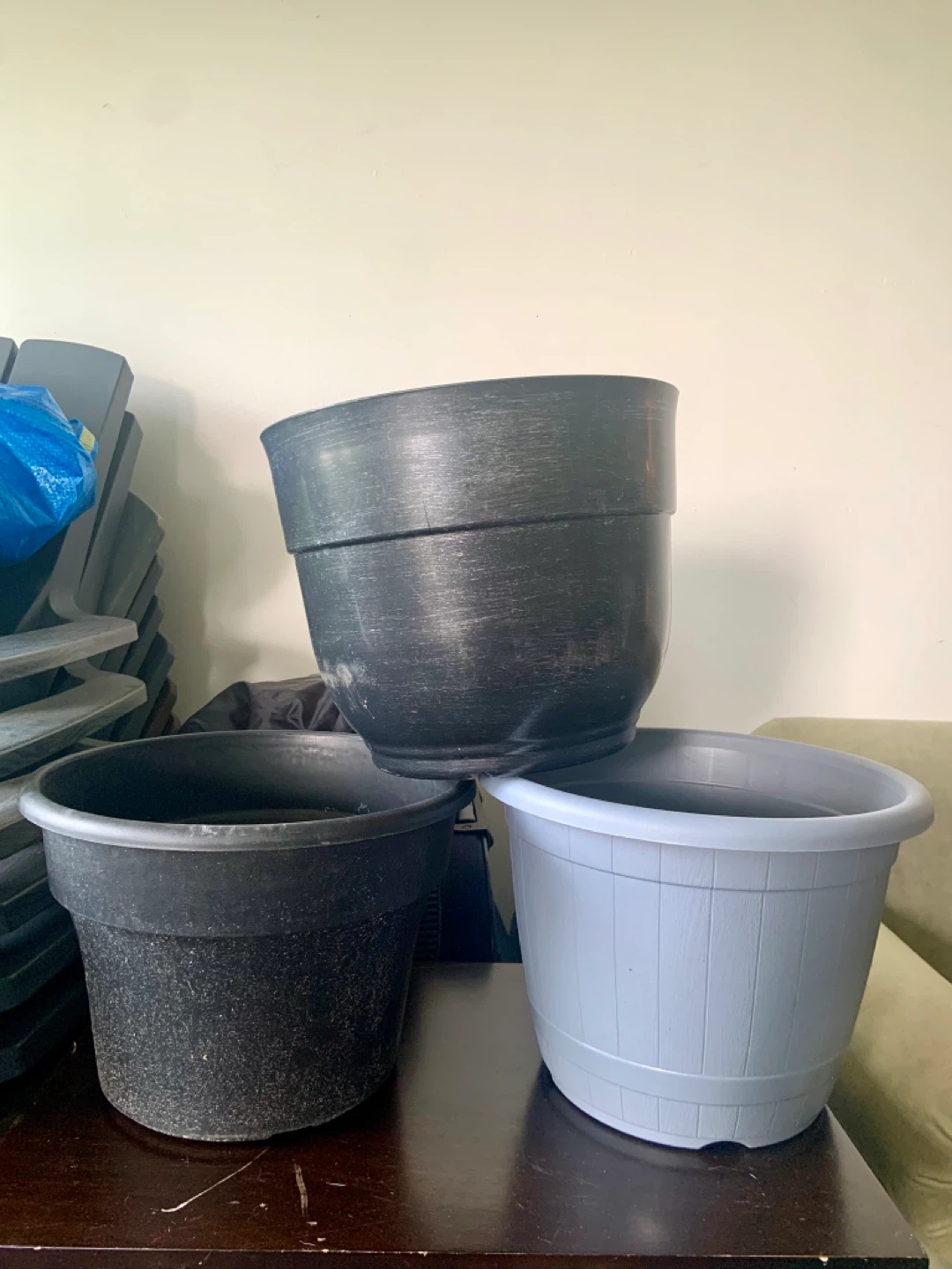 Three very large Plastic Flower Pots