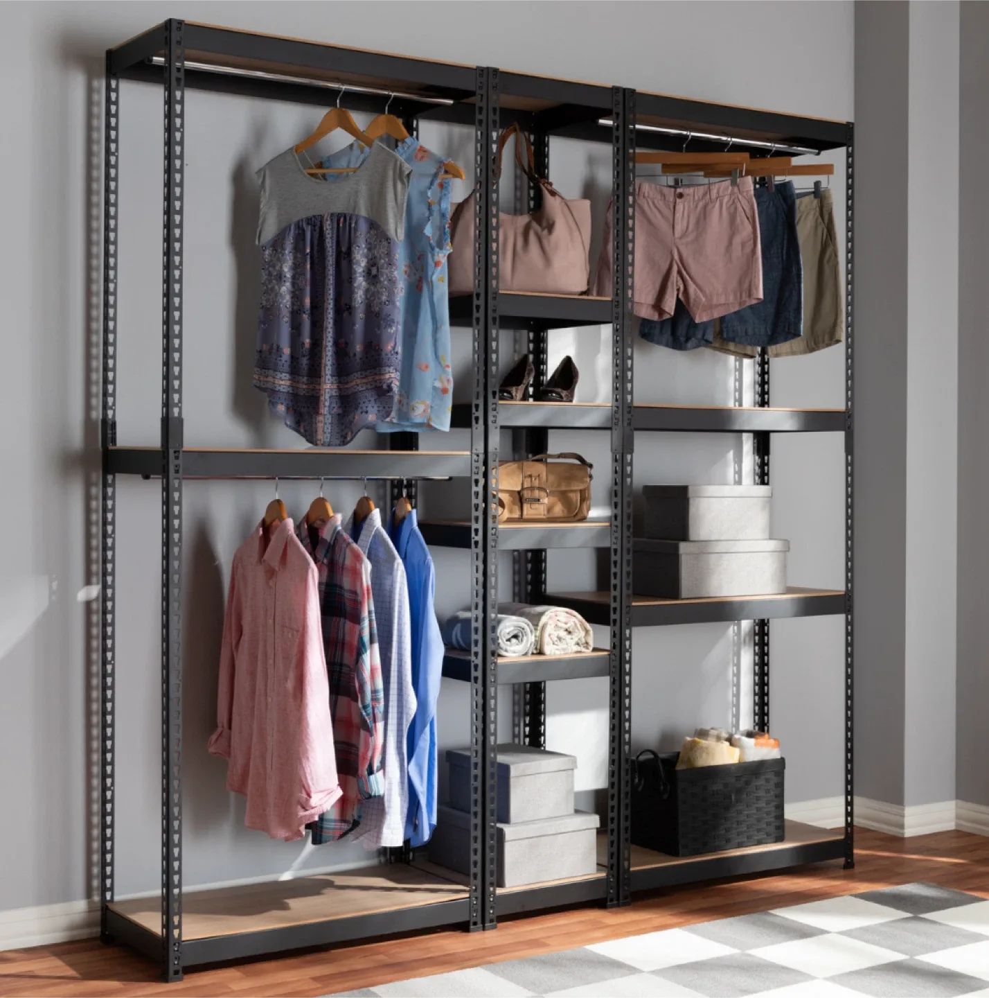New Black Metal 10-Shelf Closet Organizer