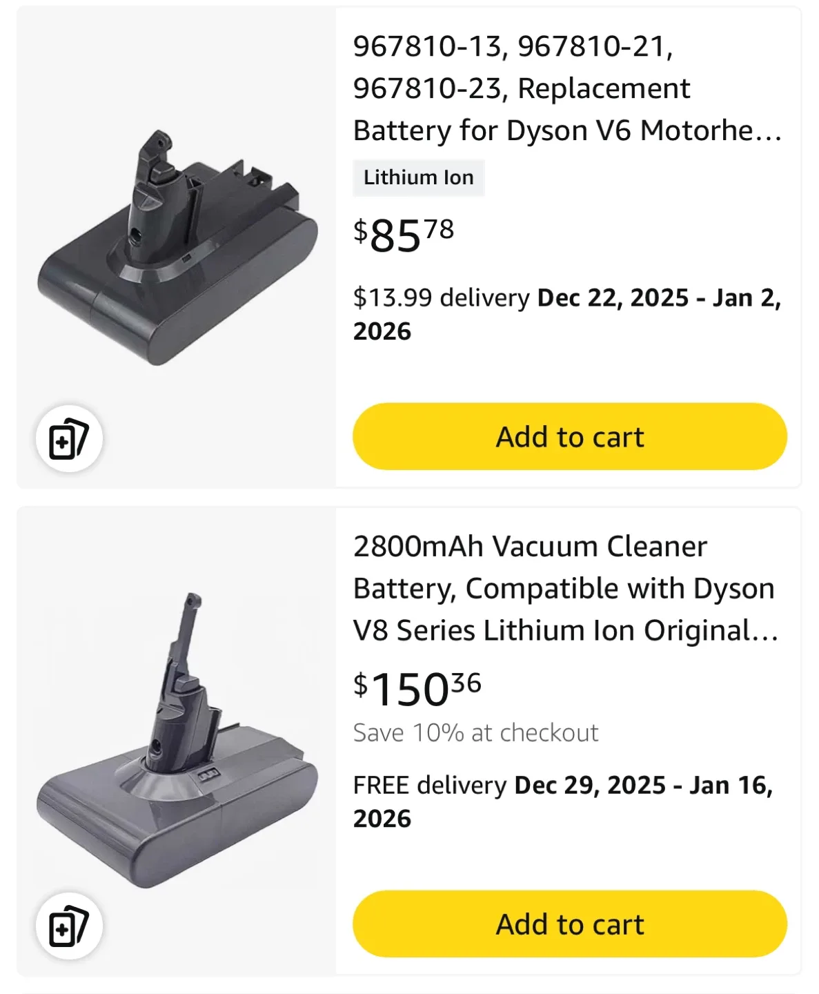 New Dyson V6 Replacement Battery