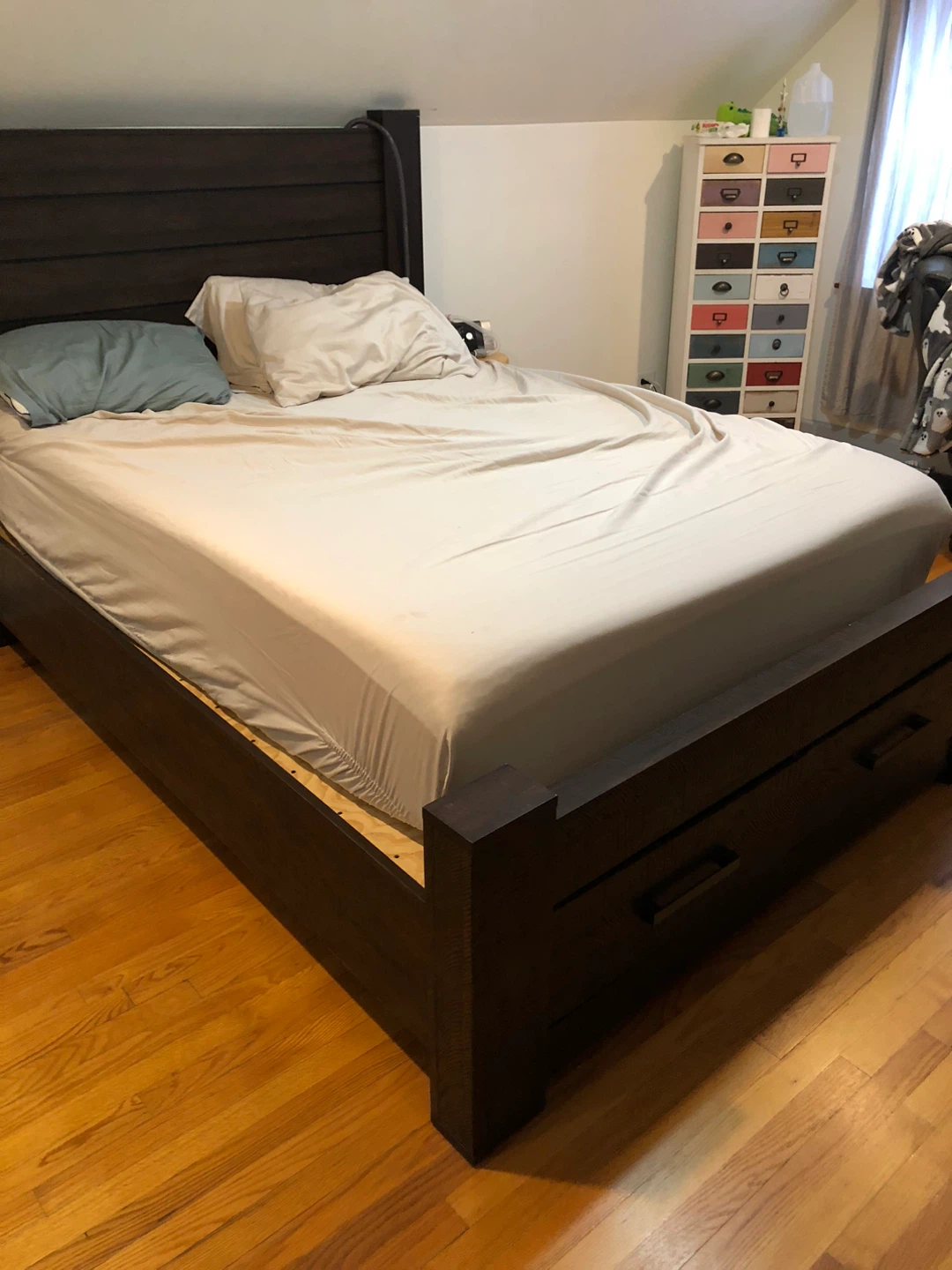 Dark Brown Wooden Queen Size Bed Frame