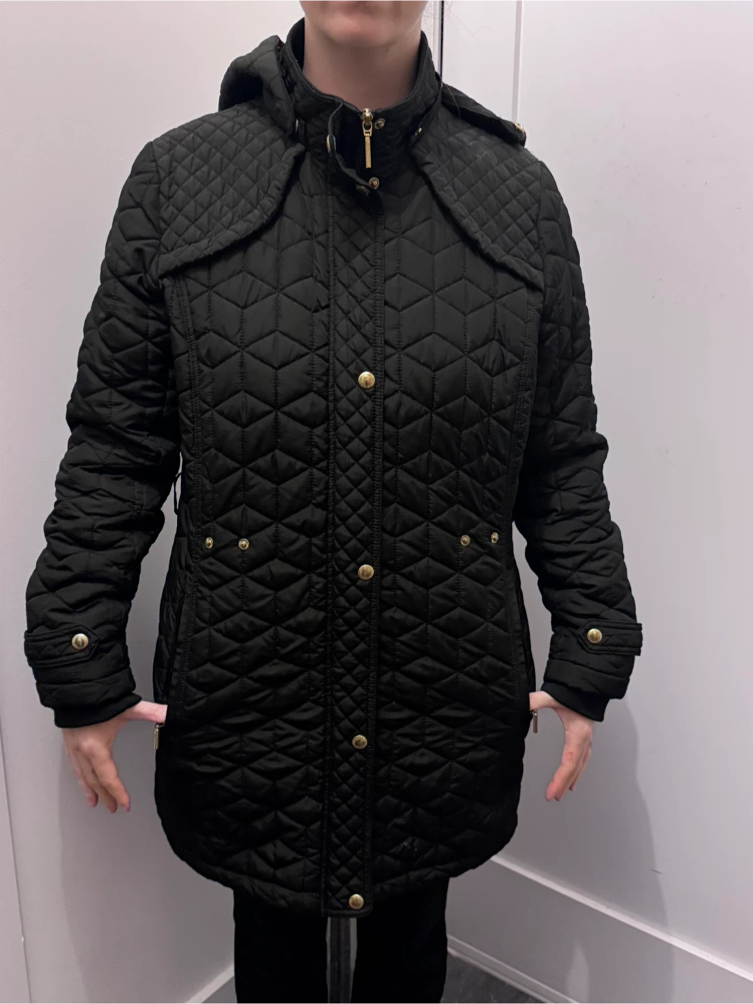 Women’s Black Quilted Weatherproof Coat w/ Hood – Size Large - photo 3