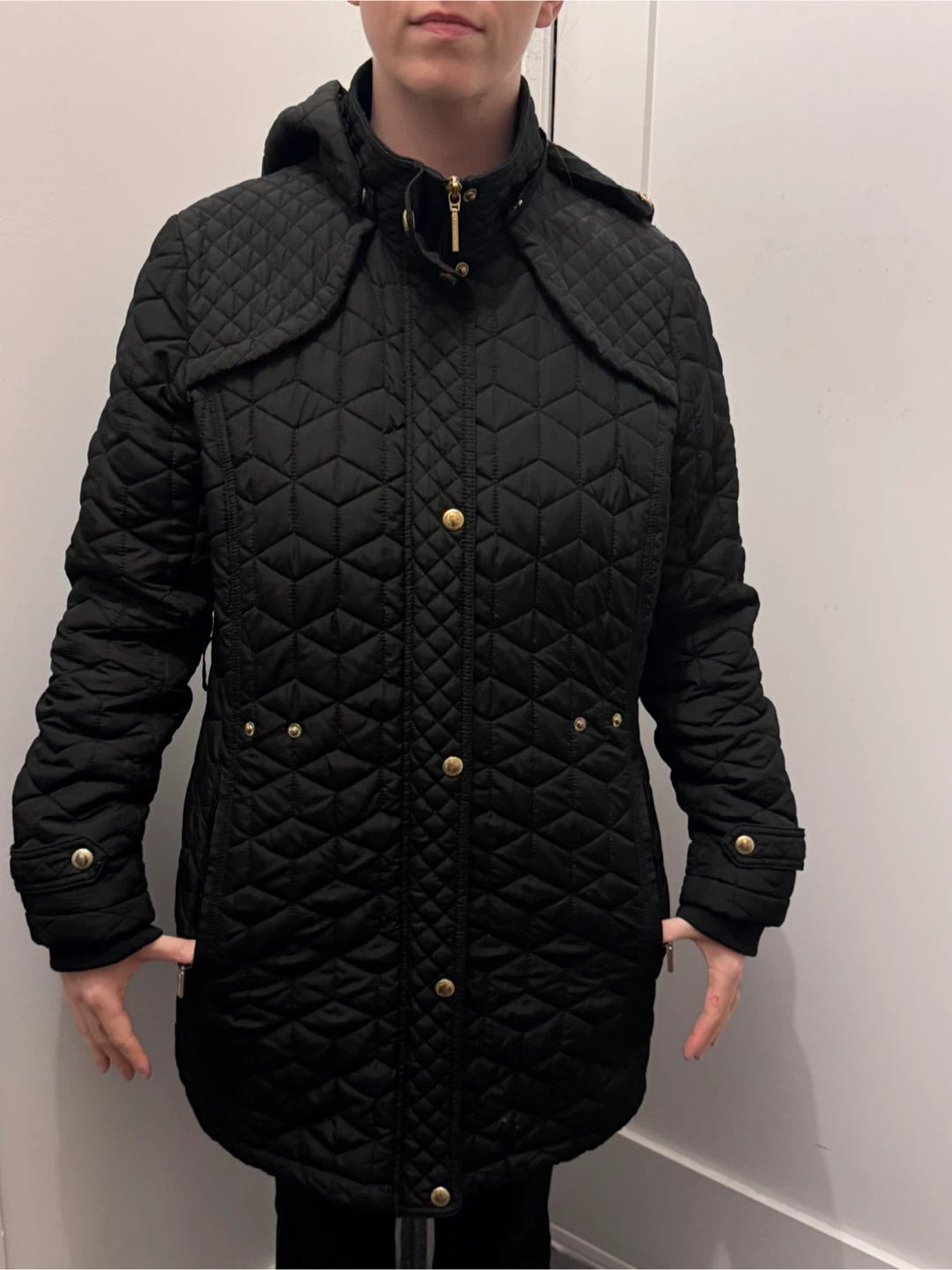 Women’s Black Quilted Weatherproof Coat w/ Hood – Size Large - photo 2